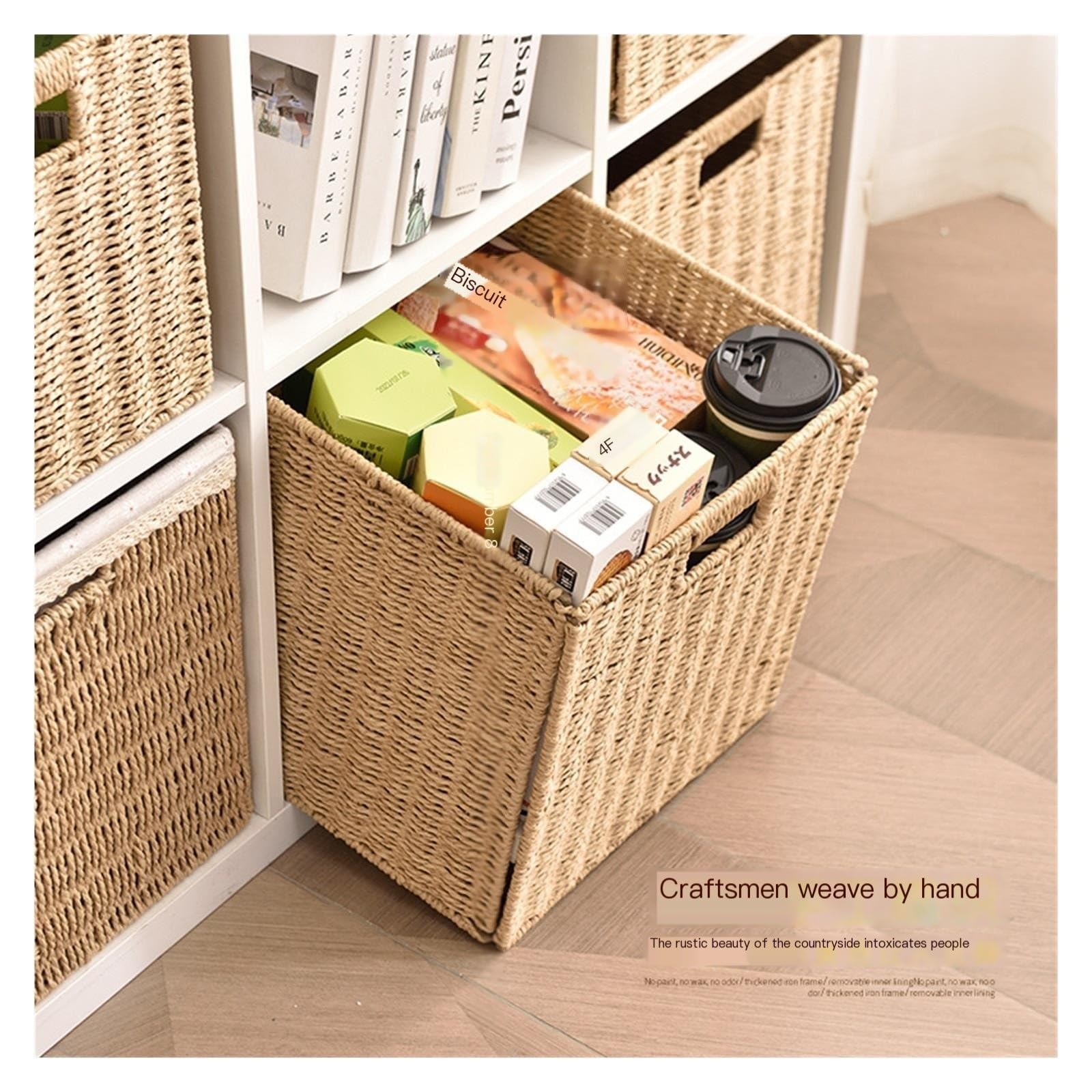 Organizzatore A Cestino In Vimini 3 Scomparti – Portaoggetti Rurale In Paglia Per Cucina, Bagno E Soggiorno, 32x12x10 Cm