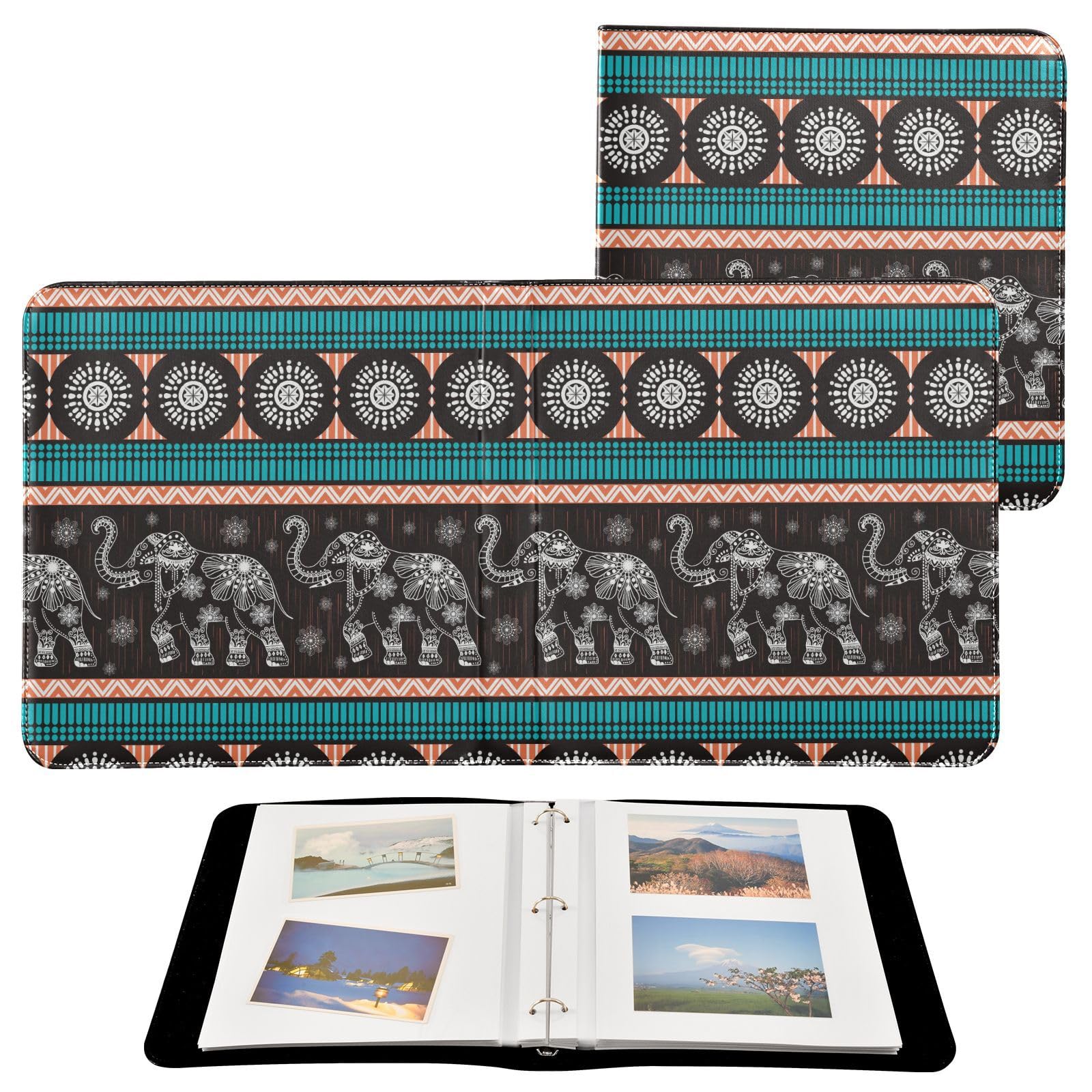 Fotoalbum Thailand Elefant Ethnisch Vegan Leder Cover Scrapbooking mit Selbstklebender Seite 3-Ring 20 Blatt Erinnerungsbuch für Baby Familie Reise Hochzeit Jahrestag