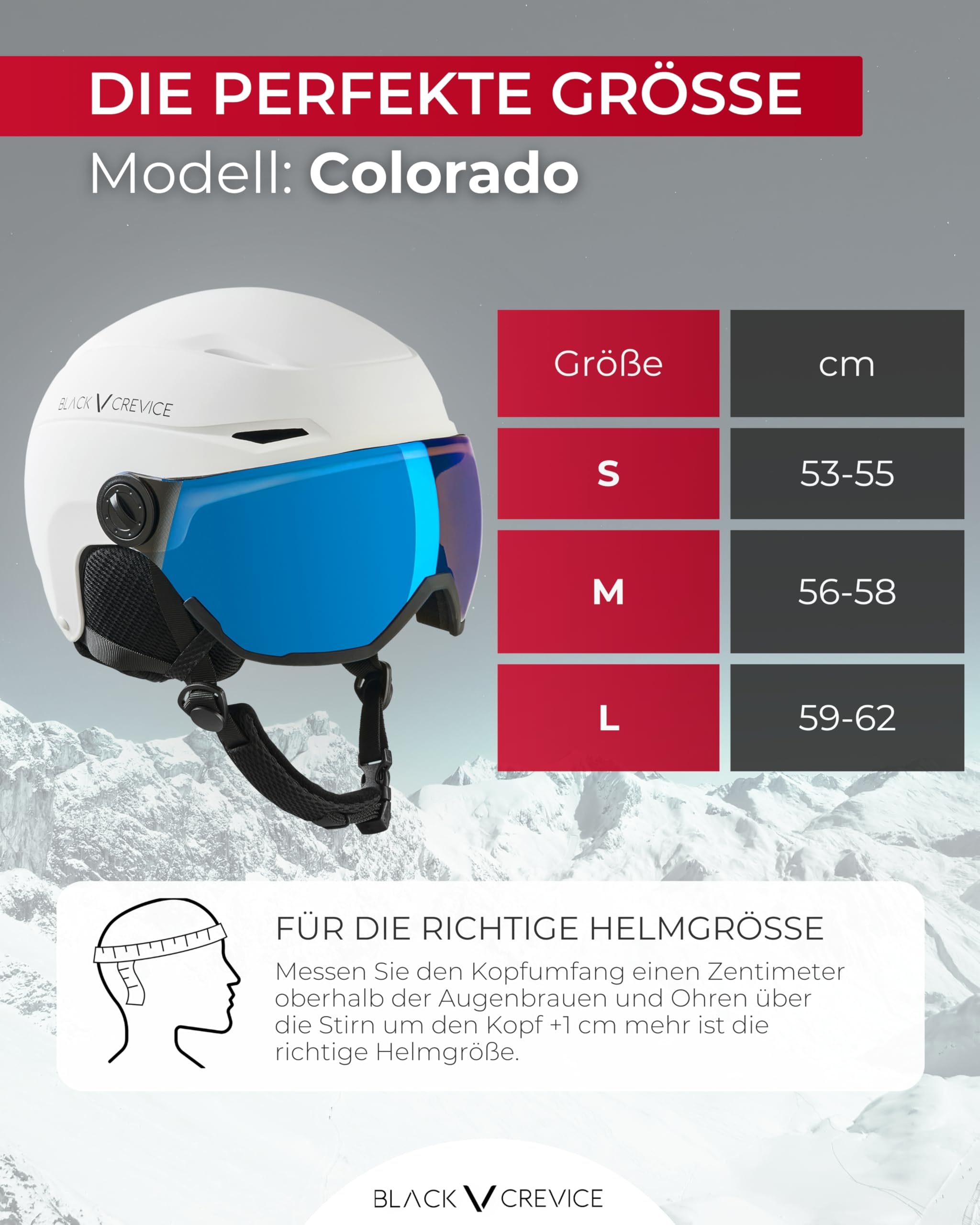 BLACK CREVICE Skihelm Colorado mit Visier I Größen S-L I Snowboard- & Hybrid-Helm mit 100% UV400 Schutz I Stufenlos verstellbar I Robuste ABS-Hartschale & EPS-Innenschaum