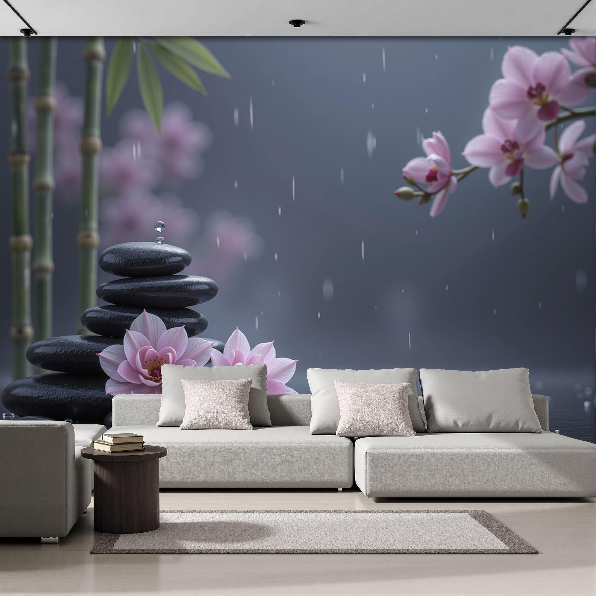 MIATCENRT Natural 3D Photo Wallpaper Roll Mural, Bamboo Forest Water Droplets Flowers Wallcoverings, 450x315cm (WxH) Indoor Luxury Wall Painting for Bedroom Living Room TV Backdrop Home Decoration