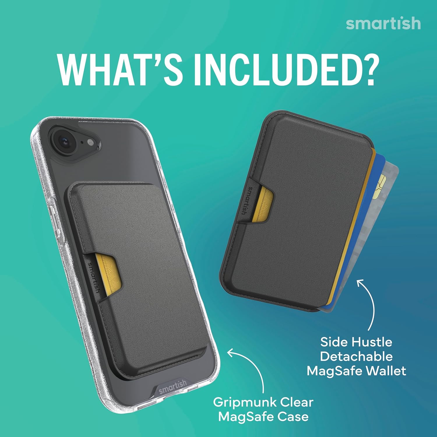 Smartish® iPhone 17e/16e MagSafe Clear Case + MagSafe Wallet - Magnetic Slim Case - Anti-Yellow Thin Grip Cover + Detachable Wallet - Magnetic Card Holder for Apple iPhone 17e/16e - Clearly Clear