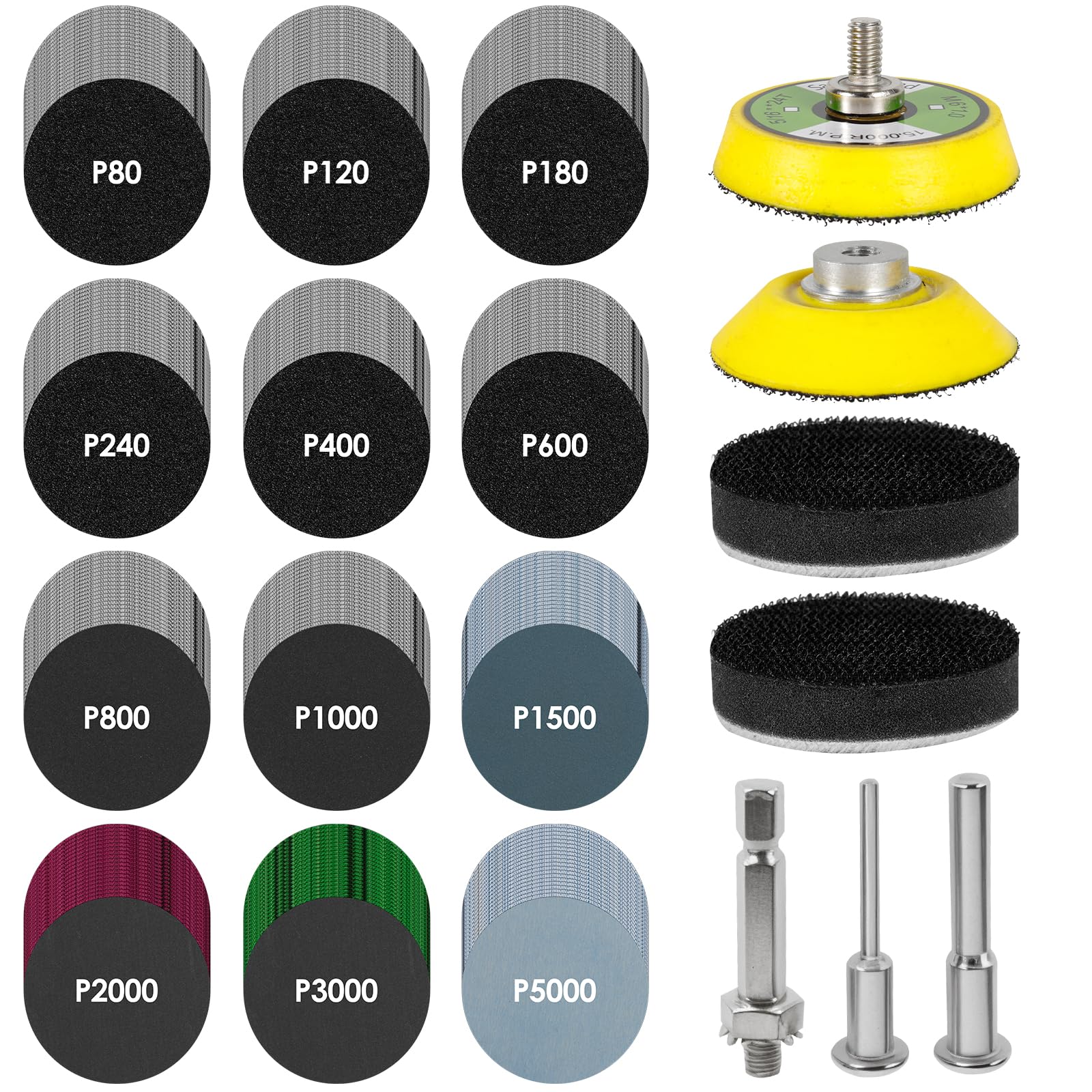240 Pcs 2 Inch Hook and Loop Sanding Discs Assorted 80 to 5000 Grit Headlight Restoration Alloy Wheel Repair Kit Wet Dry Sandpaer with 1/4inch 1/8inch Shank for Auto Wood and Metal