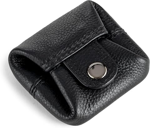 Berliner Bags Lena S Monedero Pequeño de Piel Auténtica con Cierre de Botón Metálico y Ficha para Carrito, Ideal para Monedas, para Hombre y Mujer – Negro