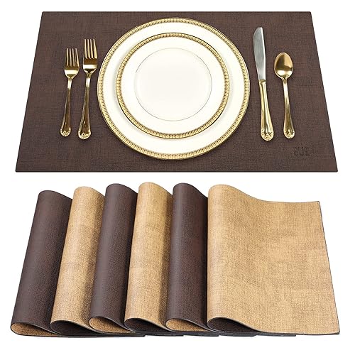 SUEH DESIGN Leather Placemats Set of 6 Reversible Table Mats