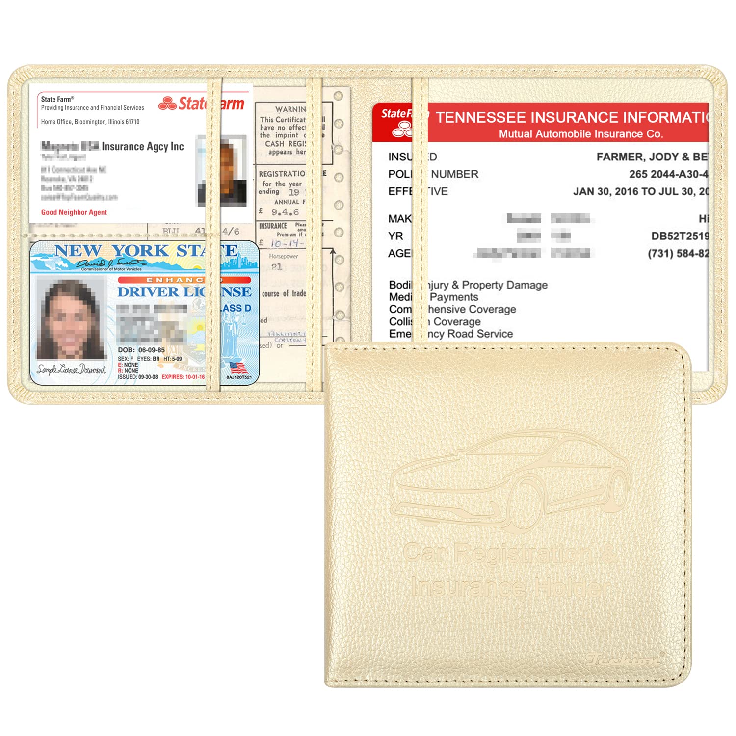 Techion Car Insurance and Registration Holder, 5.5 x 5 Inch PU Leather Vehicle Glove Box Organizer Wallet Case for Insurance Card, Driver License,