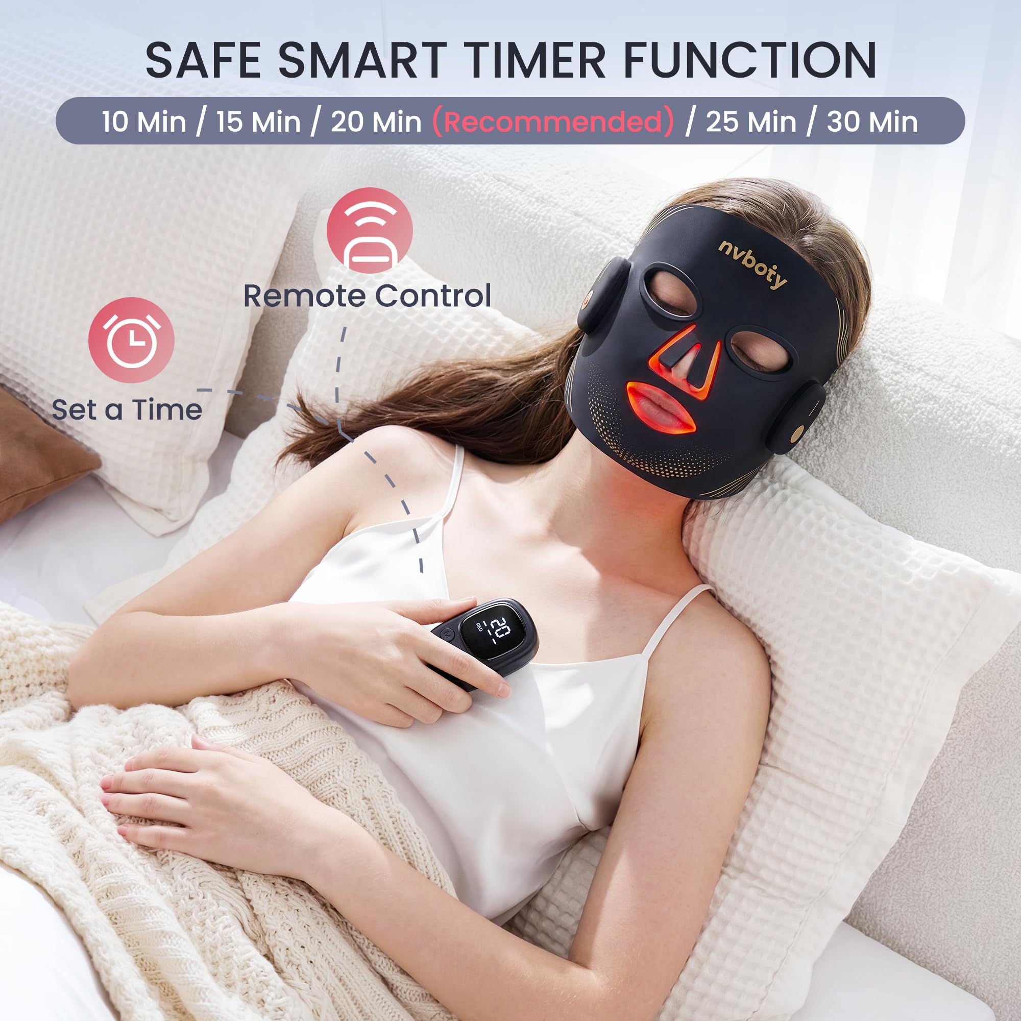 Red Light Therapy for Face, 4 Modes, Wireless 2000mAh Remote