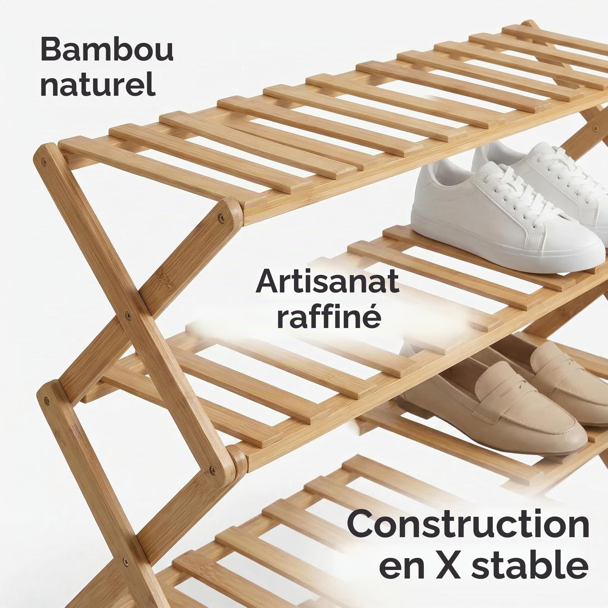 Meuble à Chaussures en Bambou à 4 Niveaux – Pliable, Gain de Place, Aucun Montage requis – Étagère à Chaussures en Bois pour couloirs, entrées, Chambres et Salons