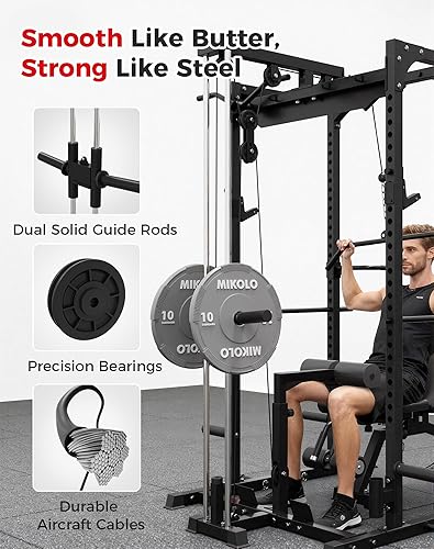 Vista 3 de Mikolo Power Cage, Power Rack with LAT Pulldown, 1200 Pounds Capacity Workout Cage with More Training Attachments, Squat Rack for Home Gym, F4