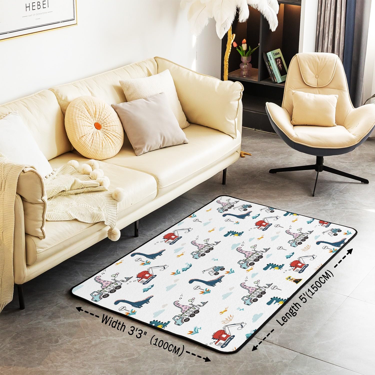 Tappeti da costruzione per soggiorno camera da letto 150 x 200 cm attrezzature camion area tappeto per bambini ragazzi ragazze decorazione veicoli da costruzione set di tappeti decorativi dinosauro