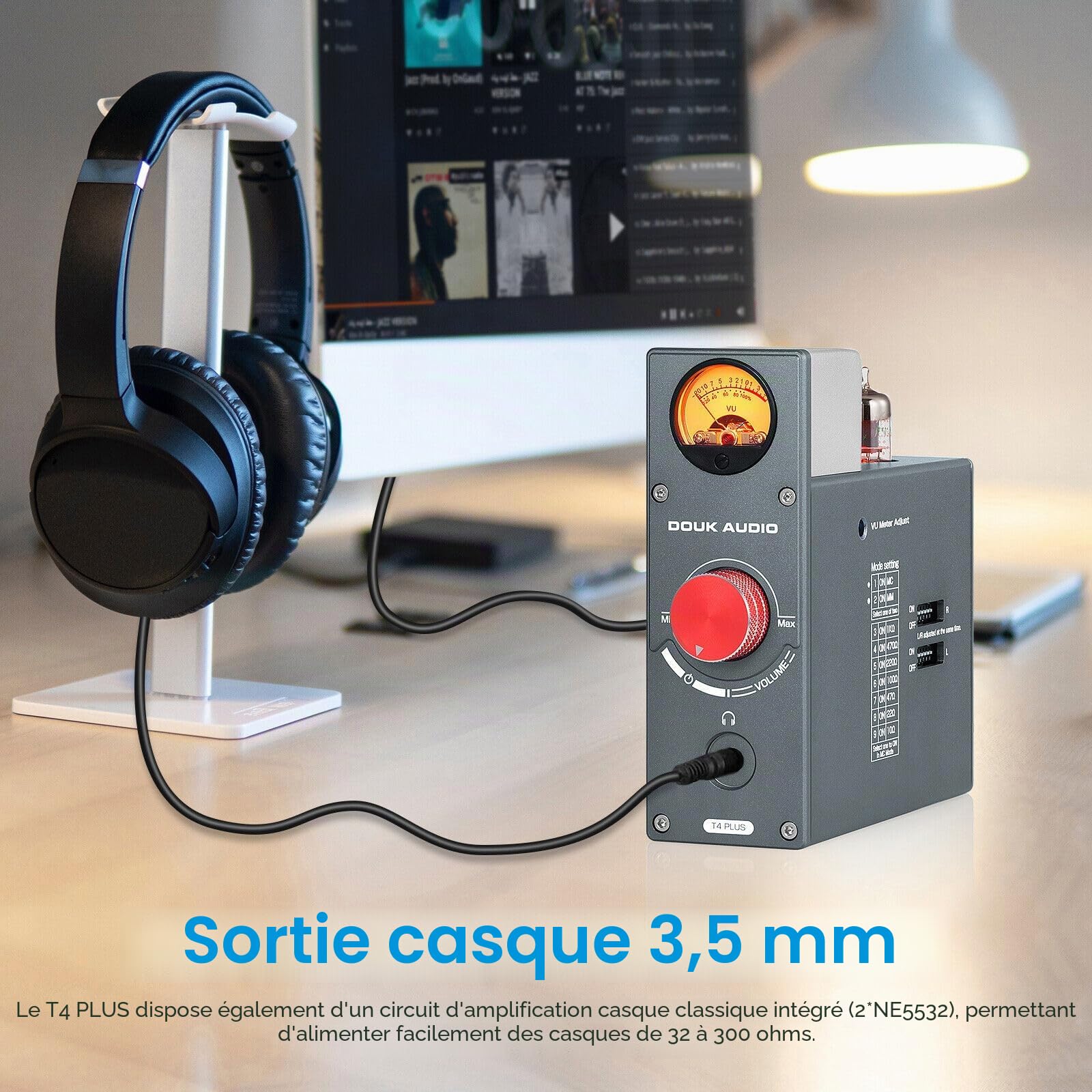 Nobsound Douk Audio JAN5654 T4 Plus HiFi Tube de Valve préampli Phono MM/MC pour Platine tournante, Mini préampli stéréo Casque ampli avec Compteur VU