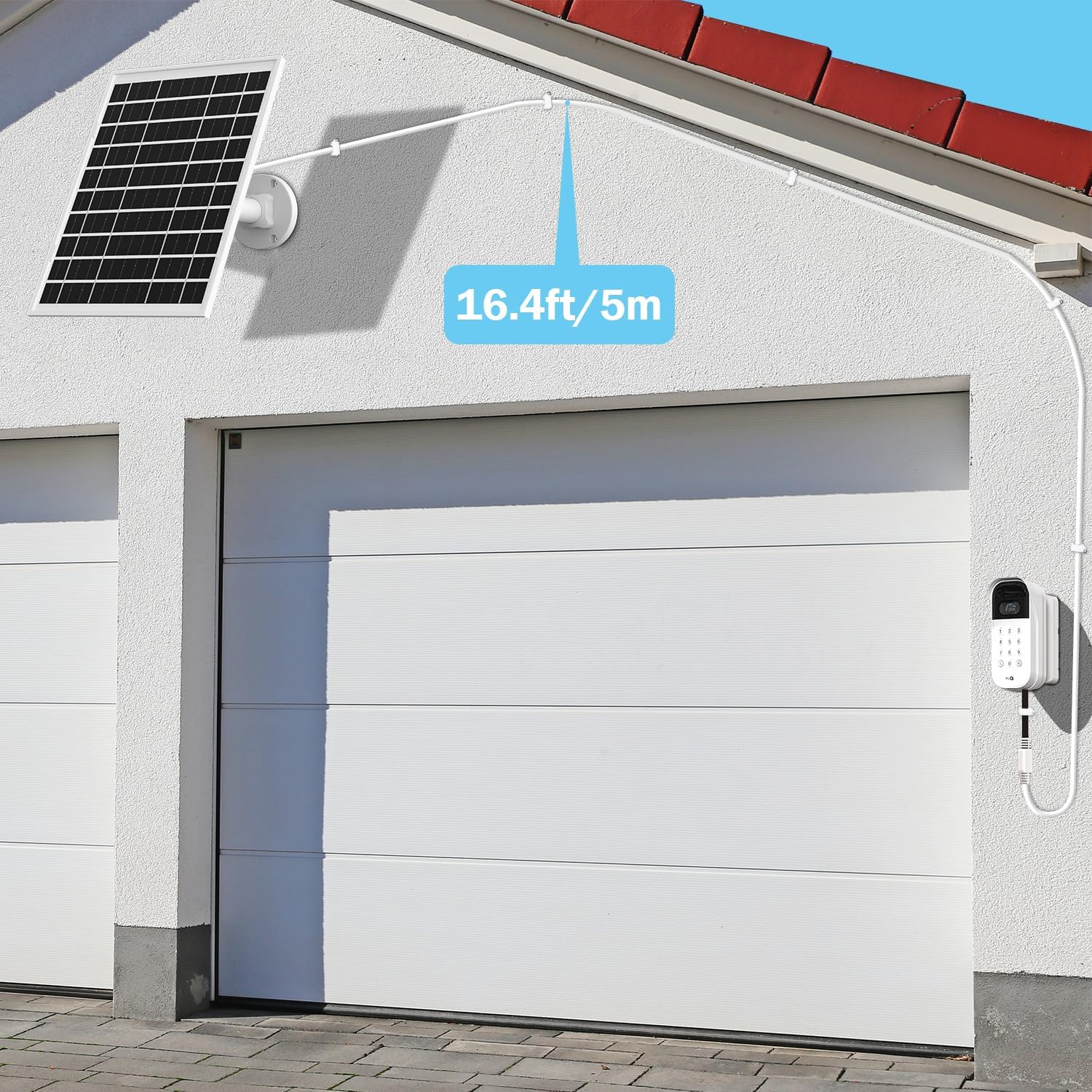 iTODOS 6W Solar Panel for myQ Smart Garage Door Video Keypad,16.4Ft Outdoor Power Charging Cable and Adjustable Mount, Continuously Charging Your Video Keypad