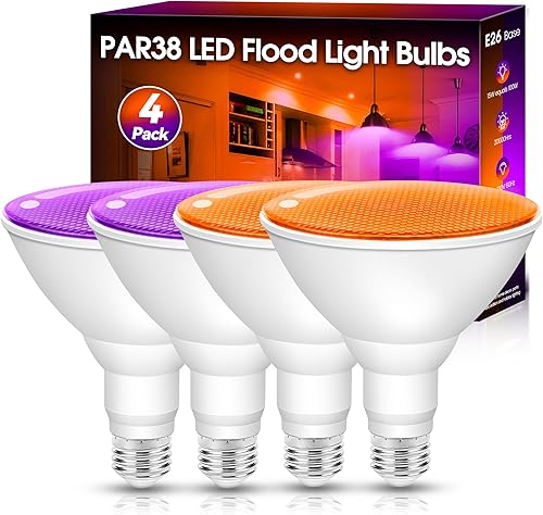 Miniatura 10 de Paquete de 4 bombillas naranjas A19 de Halloween, bombillas LED naranja para exteriores de 9 W (equivalente a 60 vatios), bombilla de color E26 para