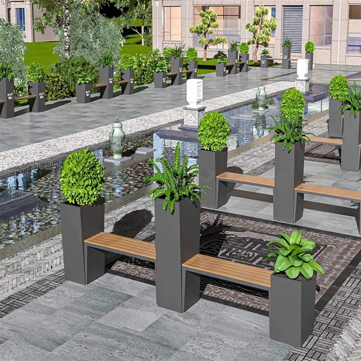 Outdoor Park Planter Bench Outdoor Metals Raised Planter Bench and Garden Bench Combination Set Large Elevated Outdoor Garden Kit Includes 2 Benches and 3 Varying Heights Planter Bench Park Flower Box