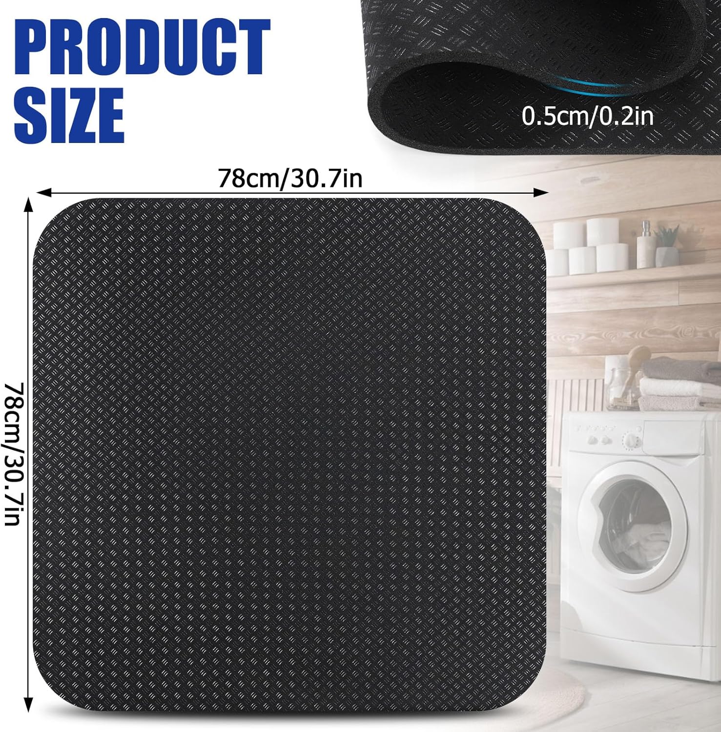 Anti Vibration Mat for Washing Machine, 31'' X 31'' High-Density PU with Double-Sided Non-Slip Texture, Reducing Washer Dryer Noise & High Floor Protection for Home Laundry Rooms