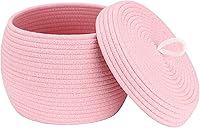 Vista 21 de Sea Team Cesta de almacenamiento redonda de cuerda de algodón con tapa, cesta de almacenamiento tejida con pompones de arcoíris coloridos, maceta