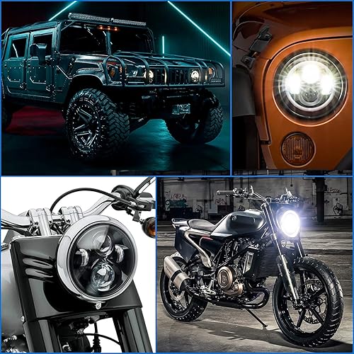 Miniatura 5 de nifeida Faros delanteros redondos color negro Wrangler de 7 pulgadas compatibles con Jeep Wrangler JK TJ LJ CJ 97-18 Hummer H1 H2, aprobado por DOT