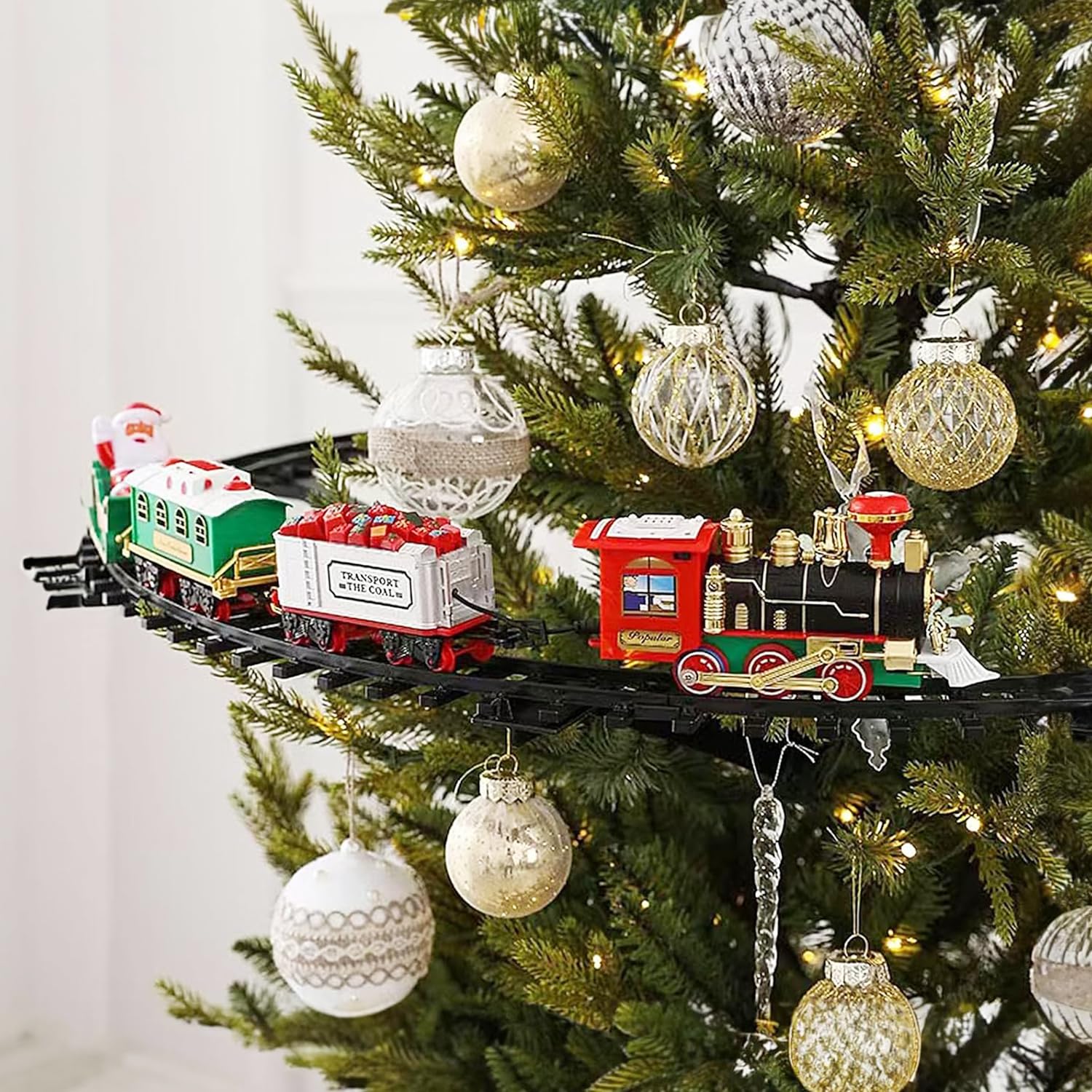 Train Electrique Noel, Train de Noël autour du sapin de Noël, Train Suspendu de Noël, Train Jouet pour Enfants avec sons, Cadeau Train de Noel Electrique pour Sapin Enfants Garçons et Filles (18P)
