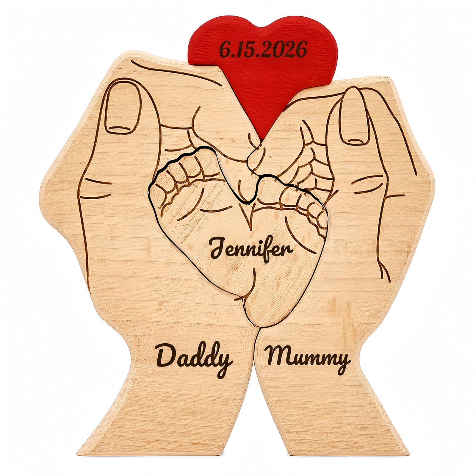 Personalized Wooden Bear Puzzle with 2-7 Family Name Custom Family Name Sculpture, Personalised Gifts for Mom Dad Kids Grandma Mother’s Day, Birthdays Anniversary (G-1) — image 1