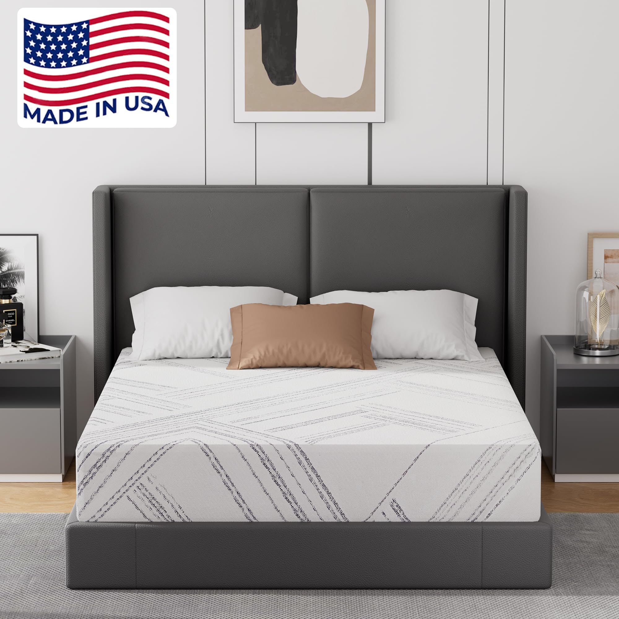 Queen Mattress 8 Inch Medium Firm，Proudly Made in USA，Gel Memory Foam Mattress Queen Size in a Box, Mattresses for Cool Sleep and Pressure Relief, Removable Washable Cover，CertiPUR-US