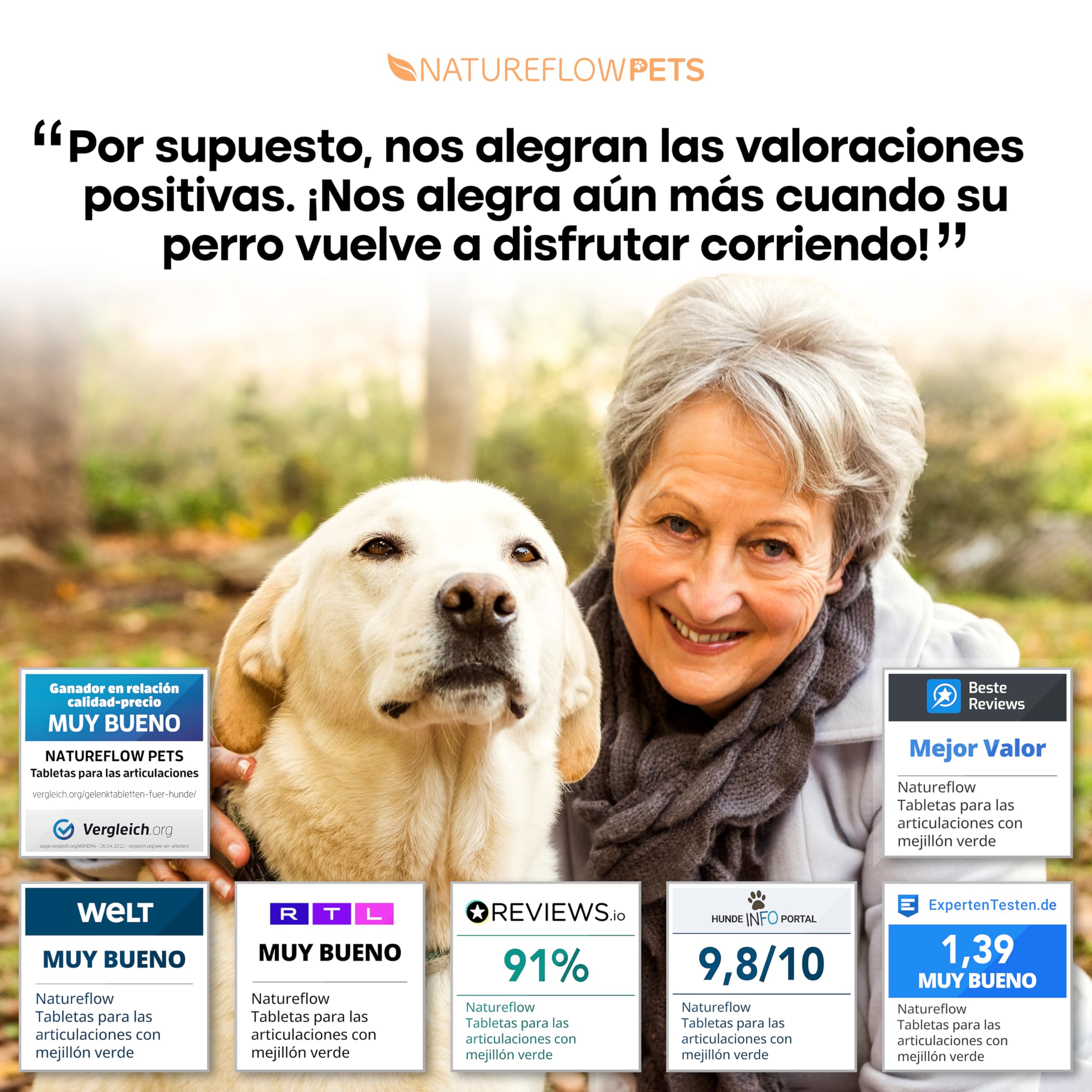 Condroprotector Perros - Suplemento Articulaciones y Cadera con Glucosamina, Condroitina y MSM - 100 Comprimidos - Antiinflamatorio Natural - Made in Germany - Natureflow Pets