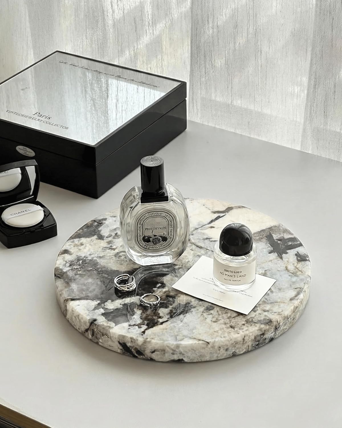 Natural Crystalline Round Marble Tray (9.5'') Brazilian Luxurious Marble Decorative Marble, Crystalline Veining Hand-Polished Gloss Finish, No Resin, Whiskey, Vase, Vanity & Home Decor Display
