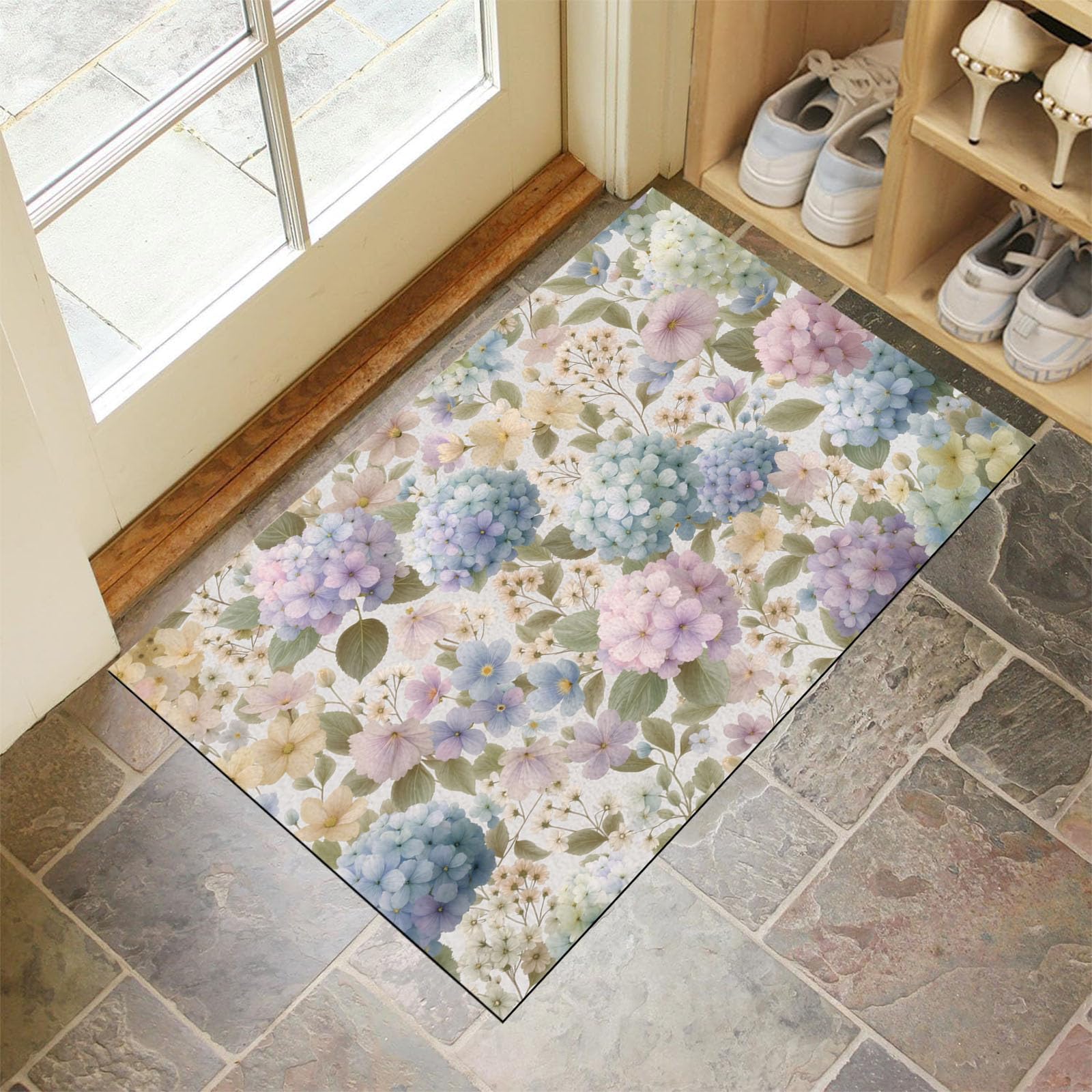Tapis de sol aquarelle fleurs idéal pour entrée propre avec chien et chat