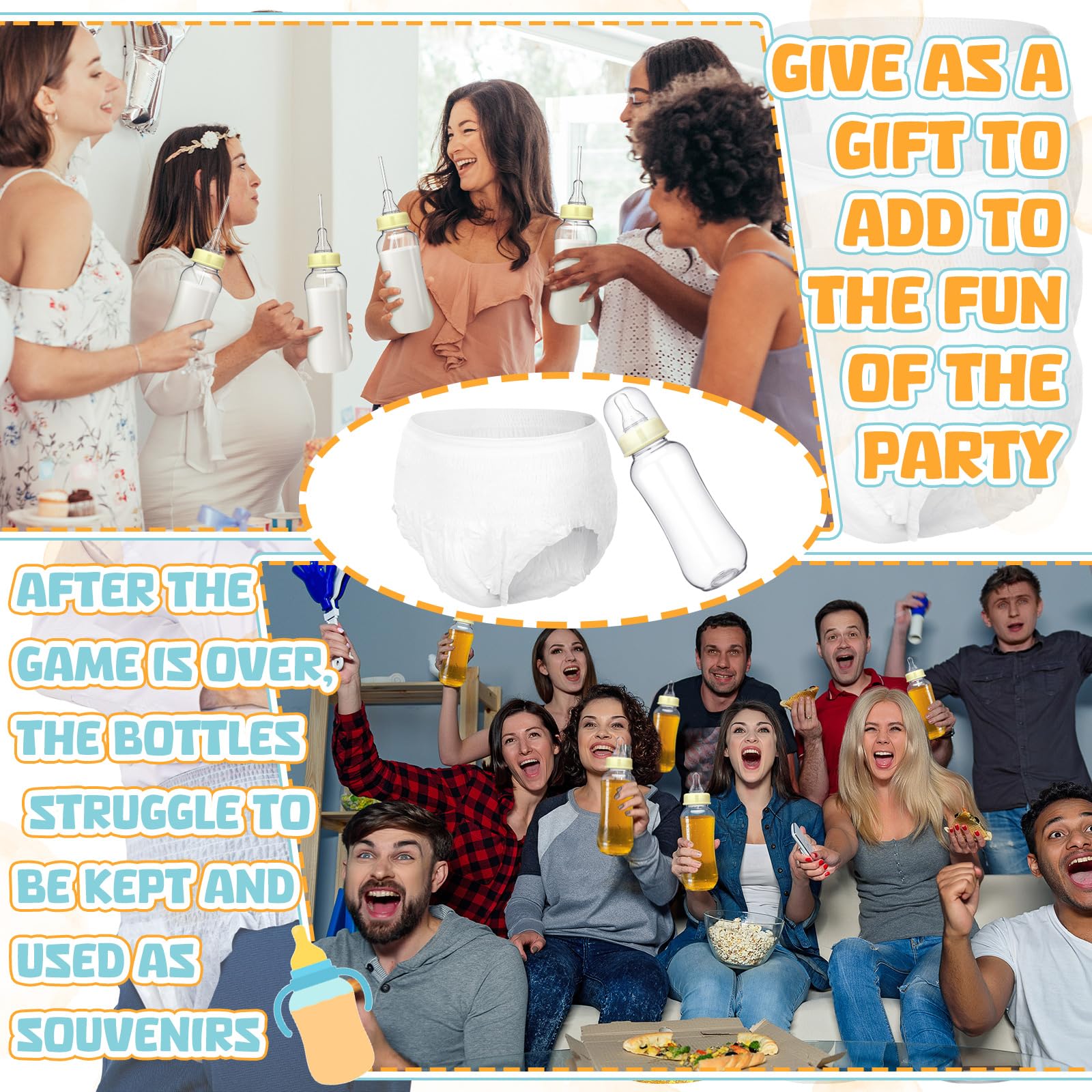 Hushee Set di 12 biberon per baby shower, in plastica, usa e getta, per rivelare il genere, per cambiare il pannolino, decorazione per giochi di gara (rosa)