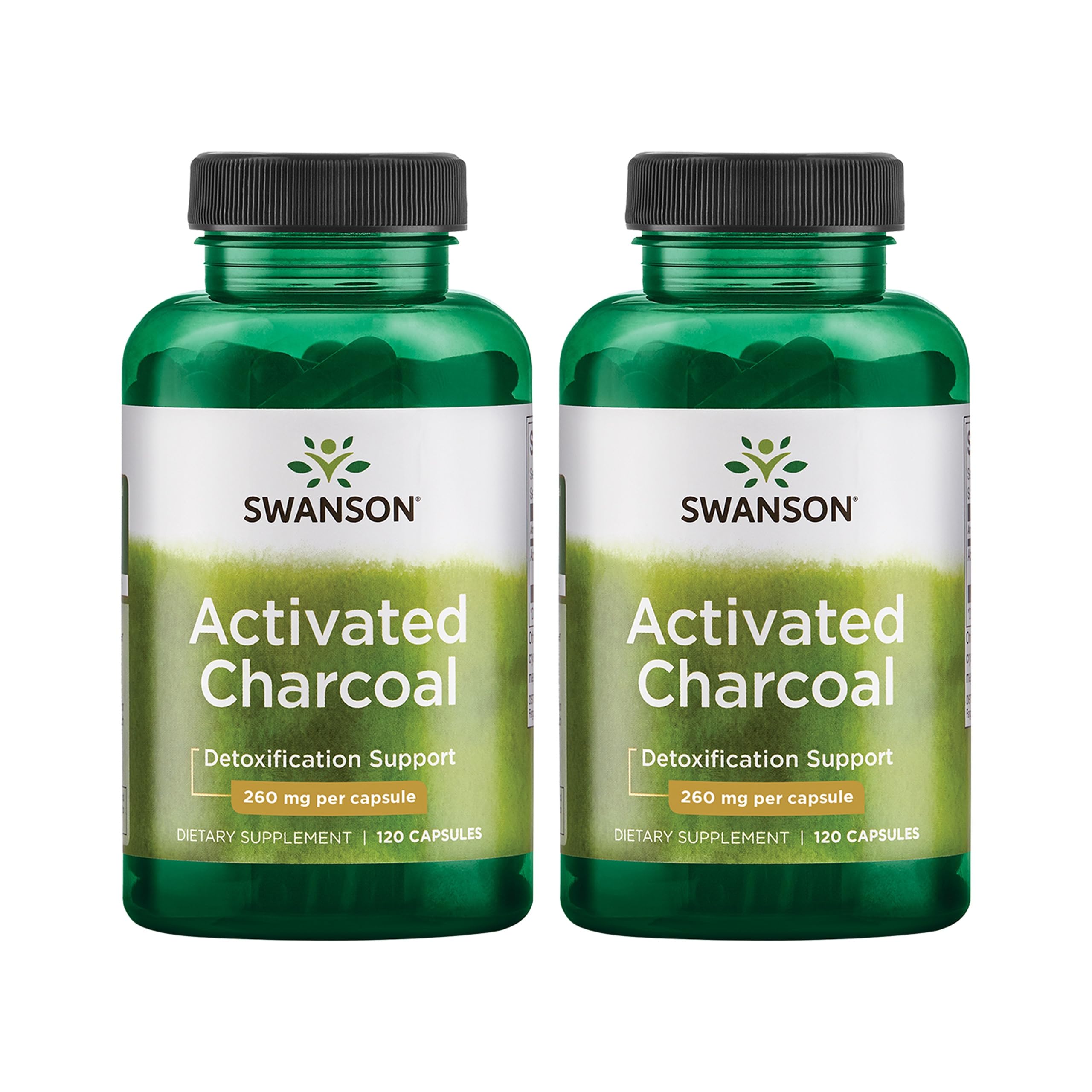 Swanson Activated Charcoal - Natural Supplement Supporting Healthy Absorption - Helps w/Bloating & Maintaining Bowel Regularity - (120 Capsules, 520mg per Serving) 2 Pack