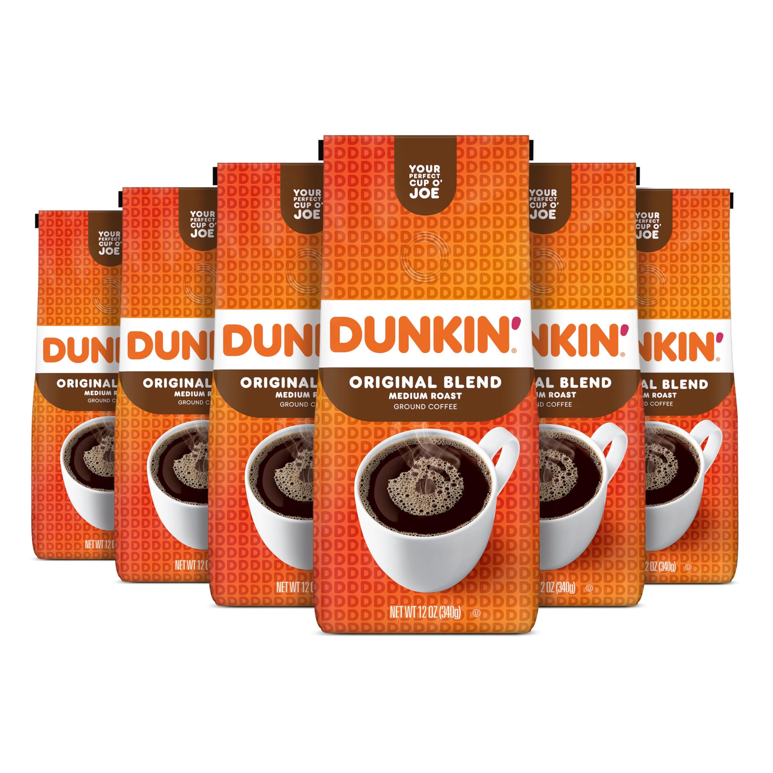 Dunkin' Original Blend Medium Roast Ground Coffee, 12 Ounces (Pack of 6)