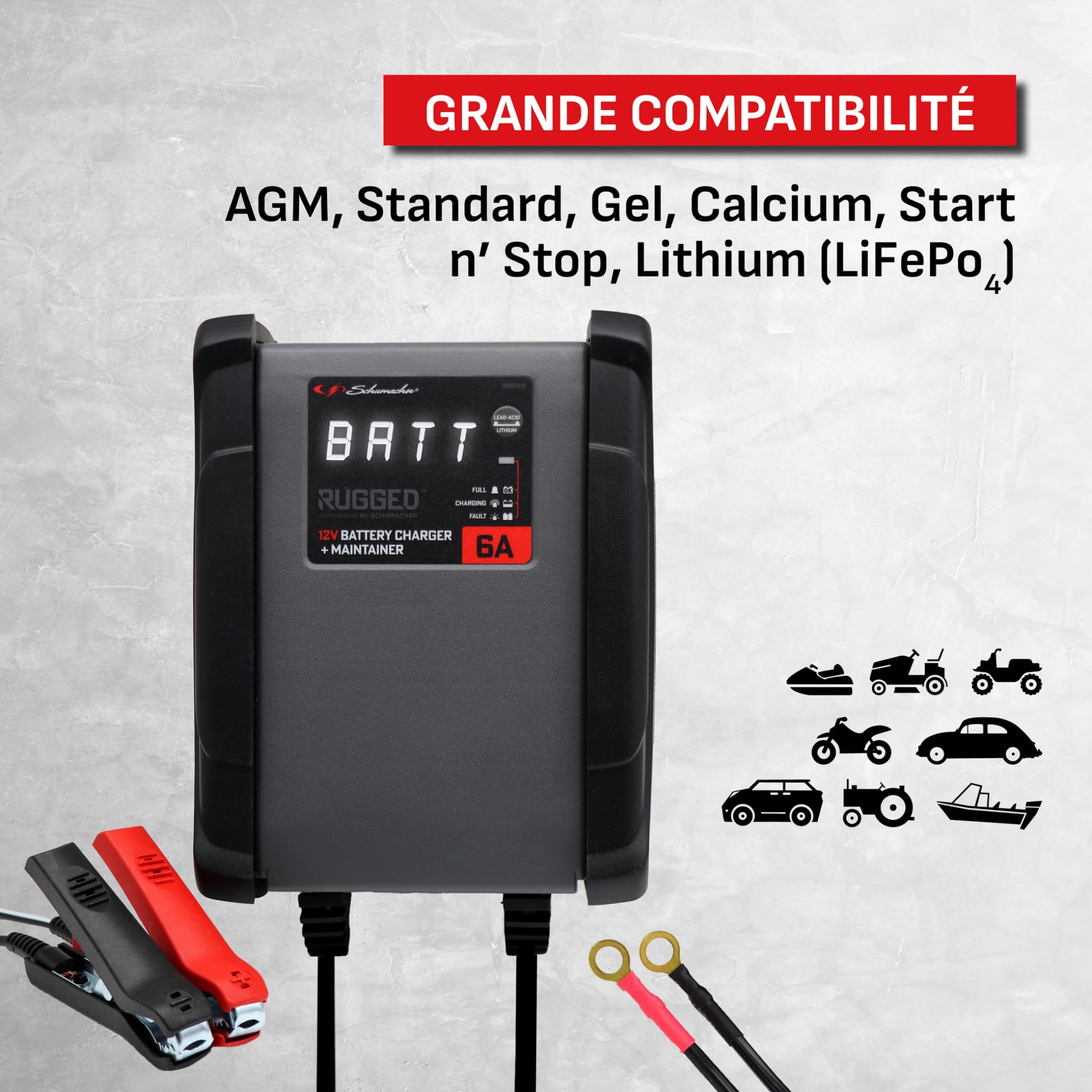 Chargeur Batterie Schumacher SPX 459 - 12V 6A - Pour Voiture, Bateau, Tracteur - IP66 - Lithium/Plomb