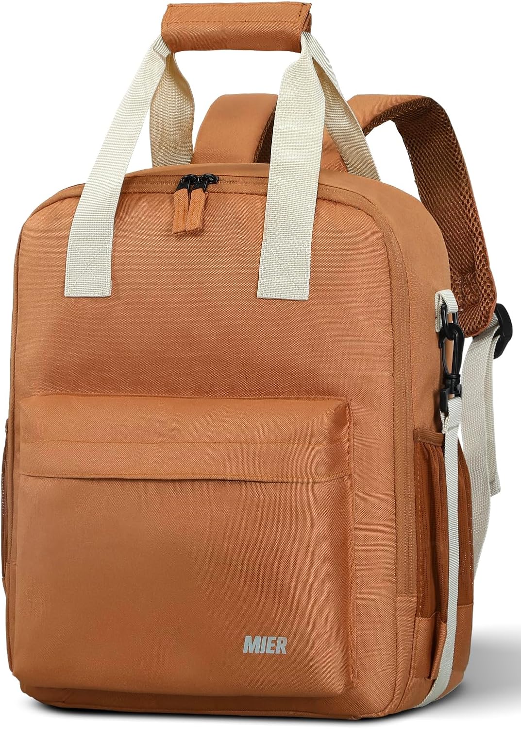 MIER Backpack Cooler 24 Cans Insulated Double Deck Soft Coolers Bag Lightweight Lunch Back Pack Women Men for Beach Travel Work Fishing, Brown