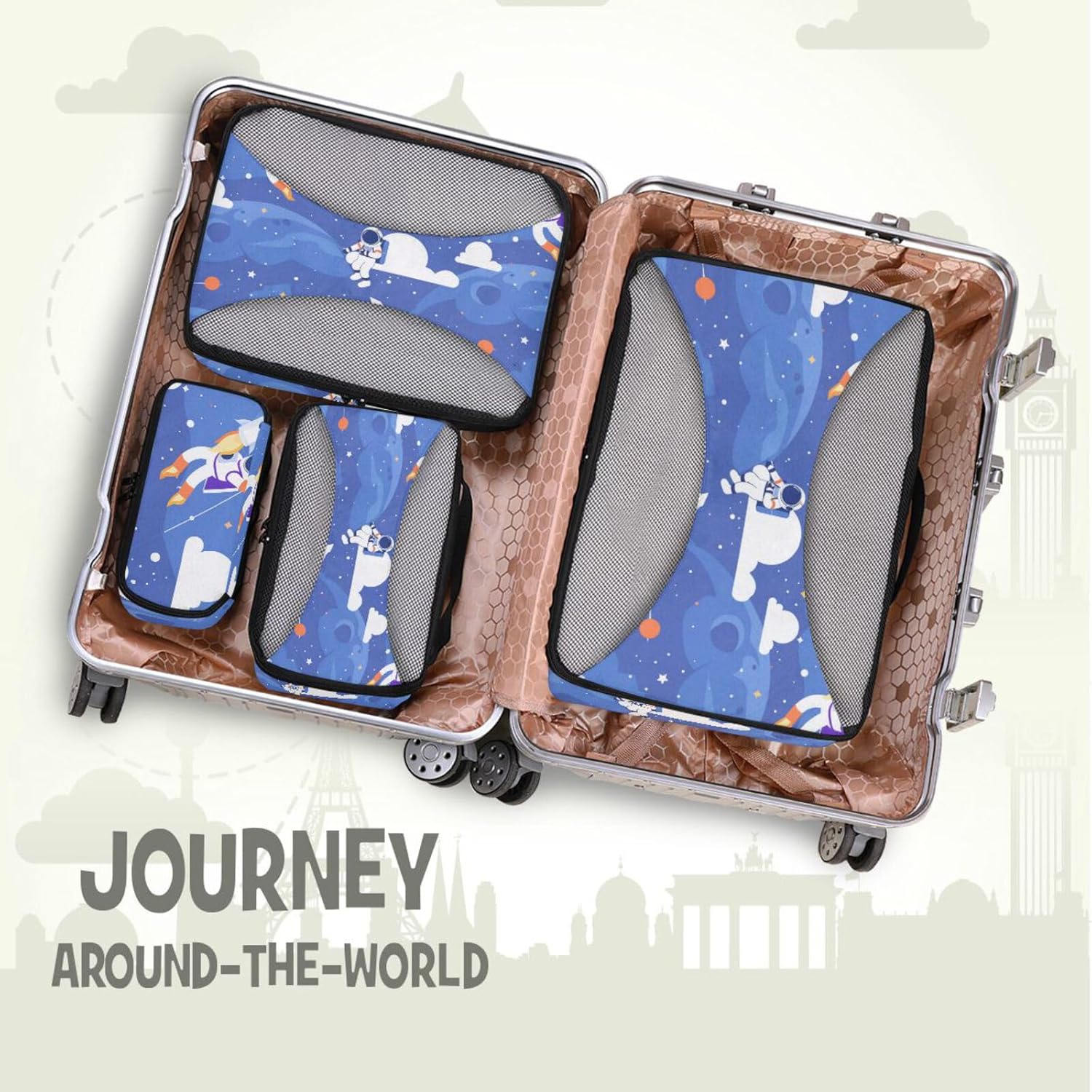Cartoon Astronaut 4 Pcs set organizers and storage Mesh Travel Essentials portable luggage packing cubes