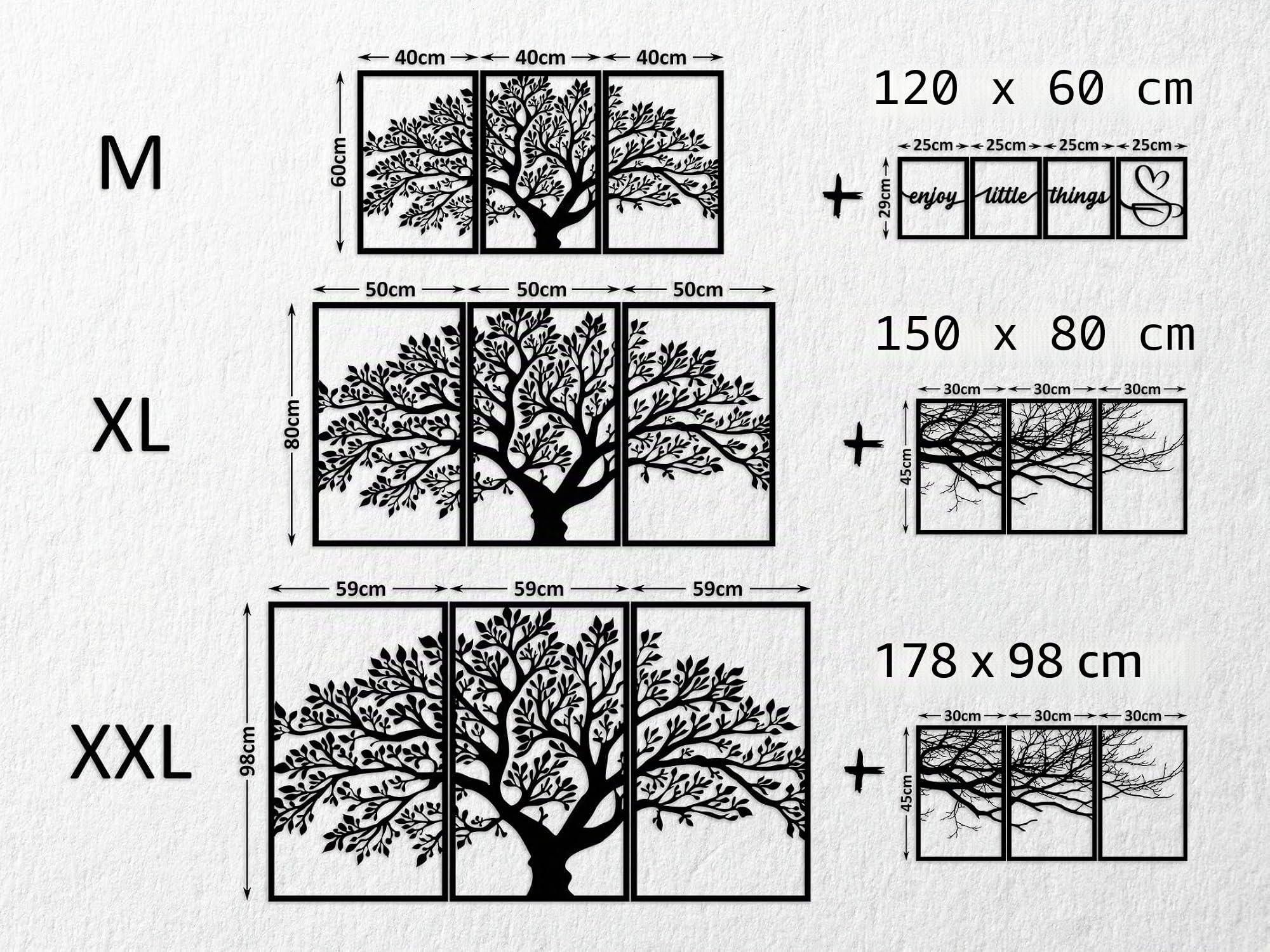 Kajaro Baum Wandbild Holz 3-teilig, Baum Nr. 2, selbstklebend ohne Bohren