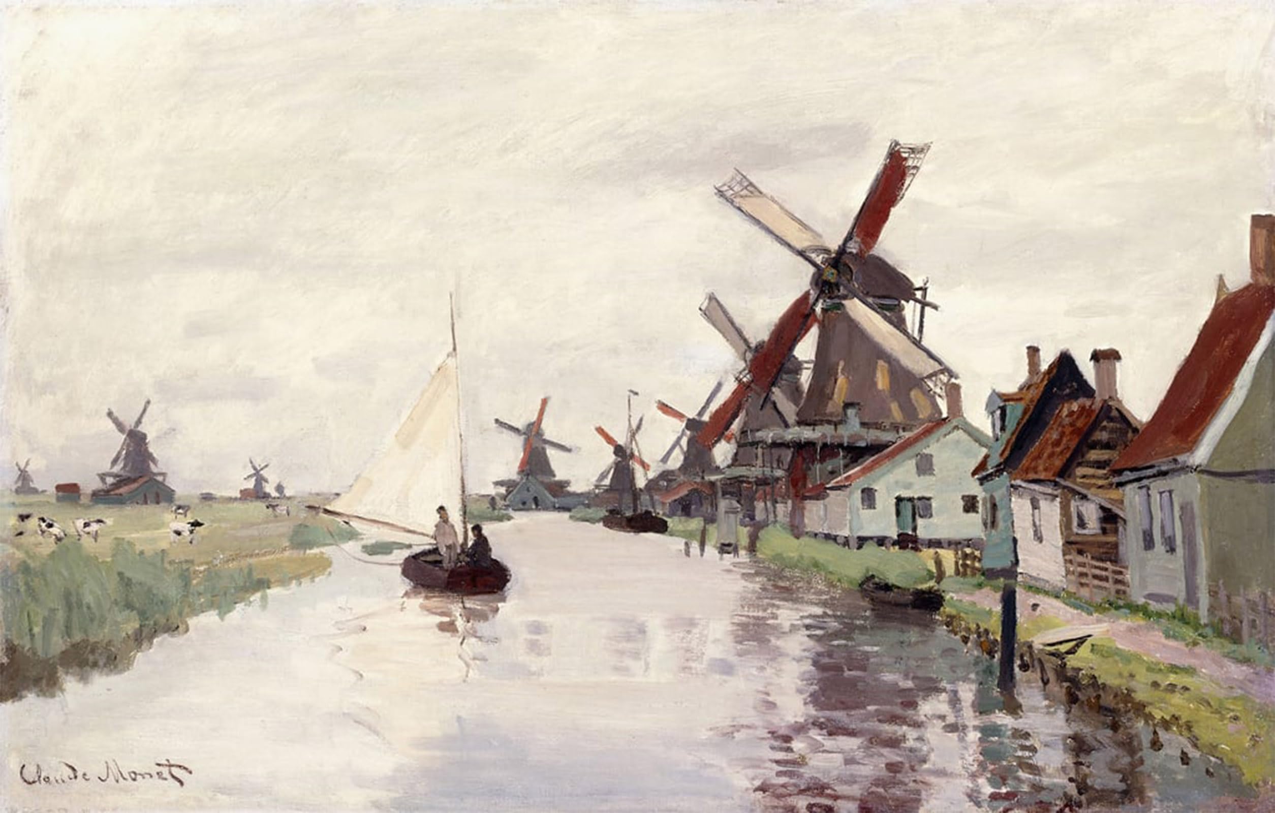 RZHRHJES Famous Painting Poster Art Canvas Print Retro Picture Windmill in by Claude Monet Poster Wall Art for Home Decor 60x90cm