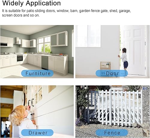 Miniatura 8 de Cerradura de puerta corredera de patio, pestillo grueso antioxidante para valla, jardín, baño, exterior, garaje, ventana (negro, paquete de 2)