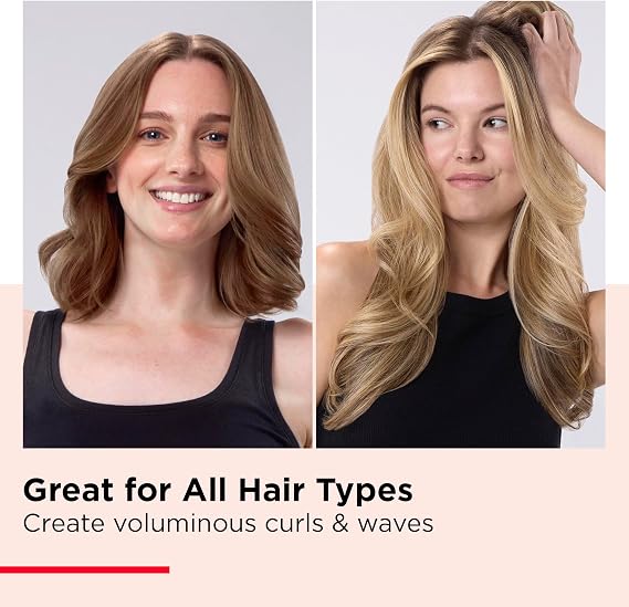 REVLON SmoothStay Coconut Oil Infused Heated Styling Brush, 1 Inch Thermal Round Curling Tool, Silicone Bristles, Adjustable Temperatures, Shiny Voluminous Finish, Black/Red