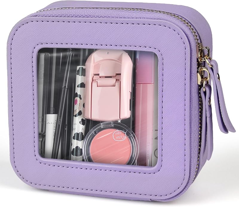 Necessaire transparente FASAOH para maquiagem e viagem com zíper, roxa
