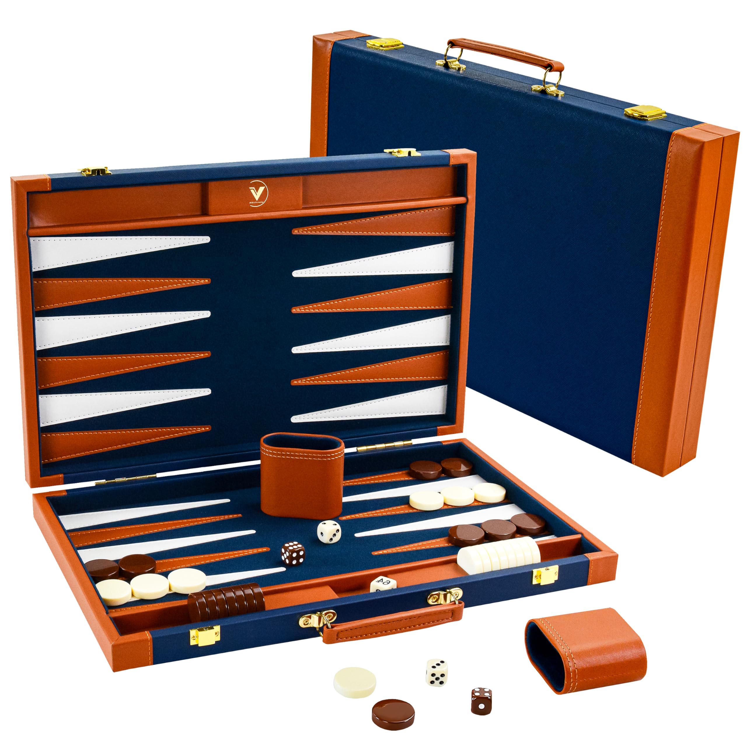 Premium Backgammon Sets for Adults, 17.5 Inch Large Backgammon Board Games, Portable PU Leather Travel Backgammon Set - Classic Board Strategy Game Gifts, Blue