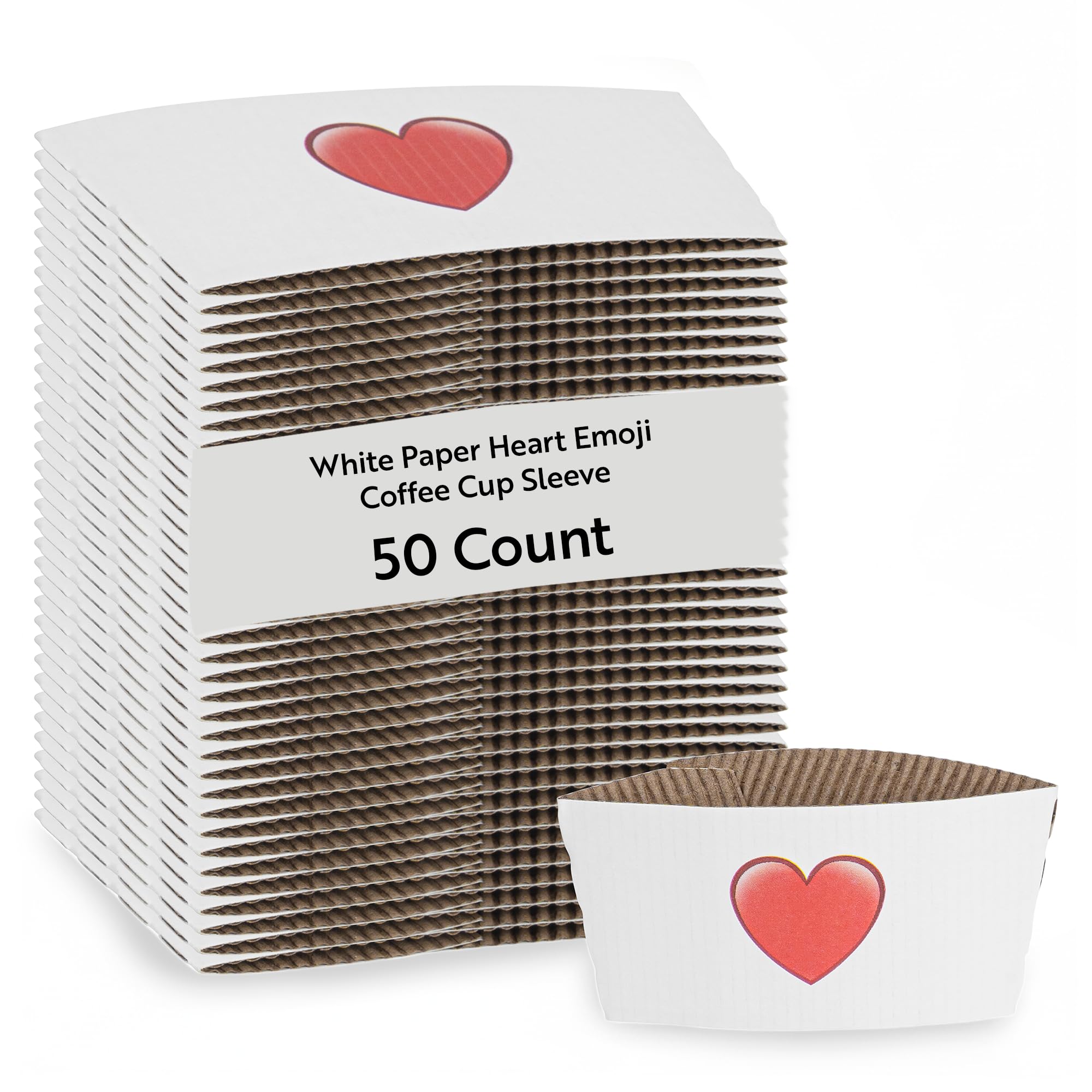 Restaurantware SLEEVES ONLY: Restpresso 5.1 x 2.8 Inch Coffee Cup Sleeves, 50 Corrugated Hot Cup Sleeves - Heart Emoji, Heat-Tolerant, White Paper