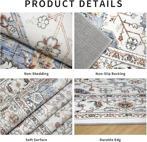 Miniatura 4 de Brevonox Alfombras de área para sala de estar, alfombras de 5 x 7 pies, alfombra para dormitorio, alfombra lavable a máquina, alfombra de comedor,