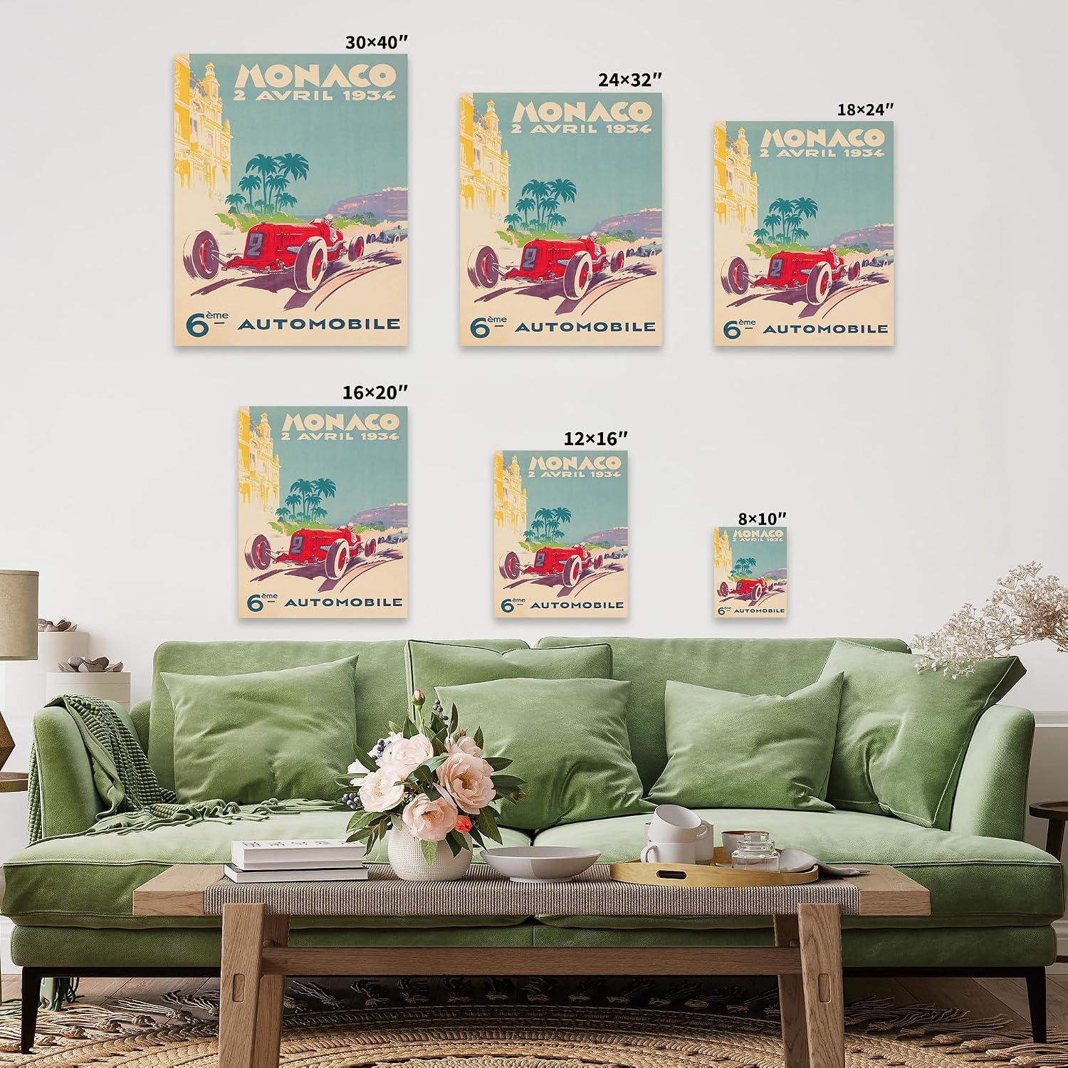 Poster Master Car Racing Canvas - Retro 1934 Monaco Print - Race Car Art - Ideal Gift for Him, Her, Car Enthusiast - Wall Decor for Living Room, Bedroom - 8x10 STRETCHED Canvas