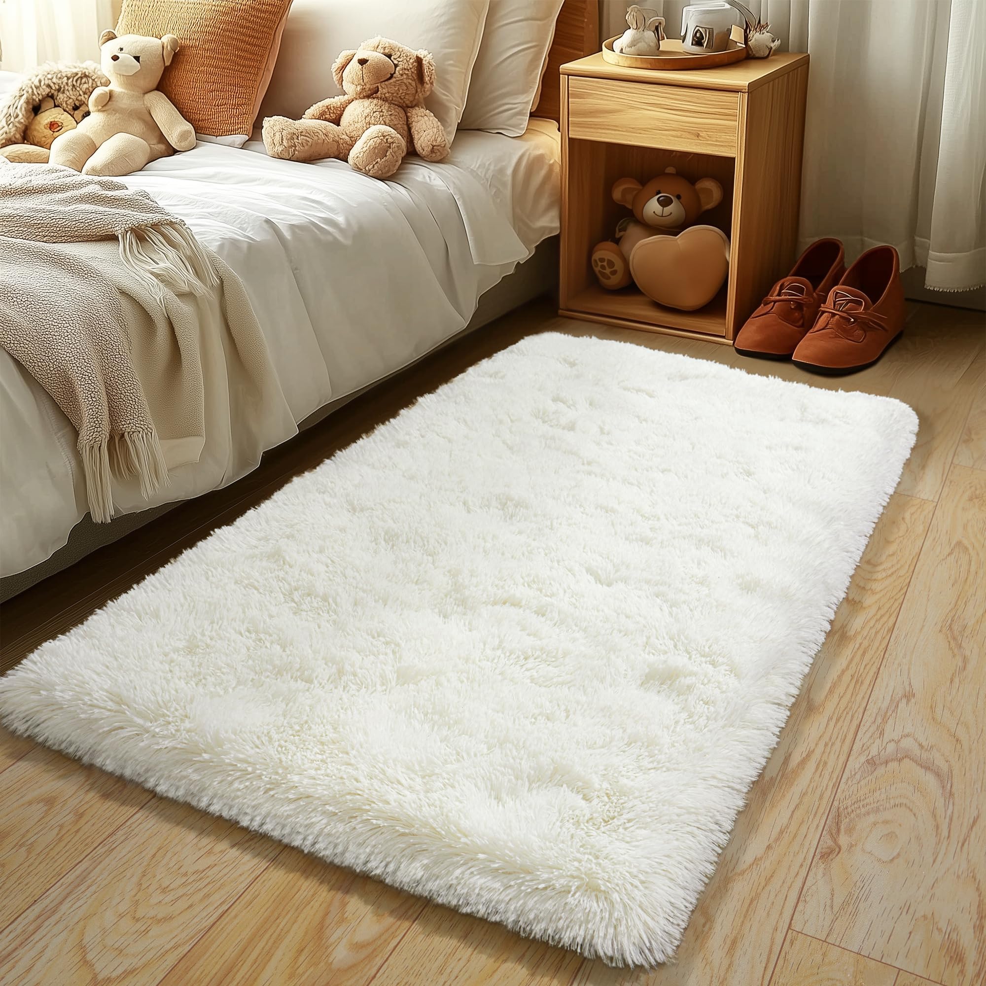 BSGIFT Alfombra de pelo largo, mullida, color crema, 80 x 150 cm, alfombra de pelo largo para salón, antideslizante, para dormitorio, habitación de los niños, moderna alfombra de salón, alfombra de