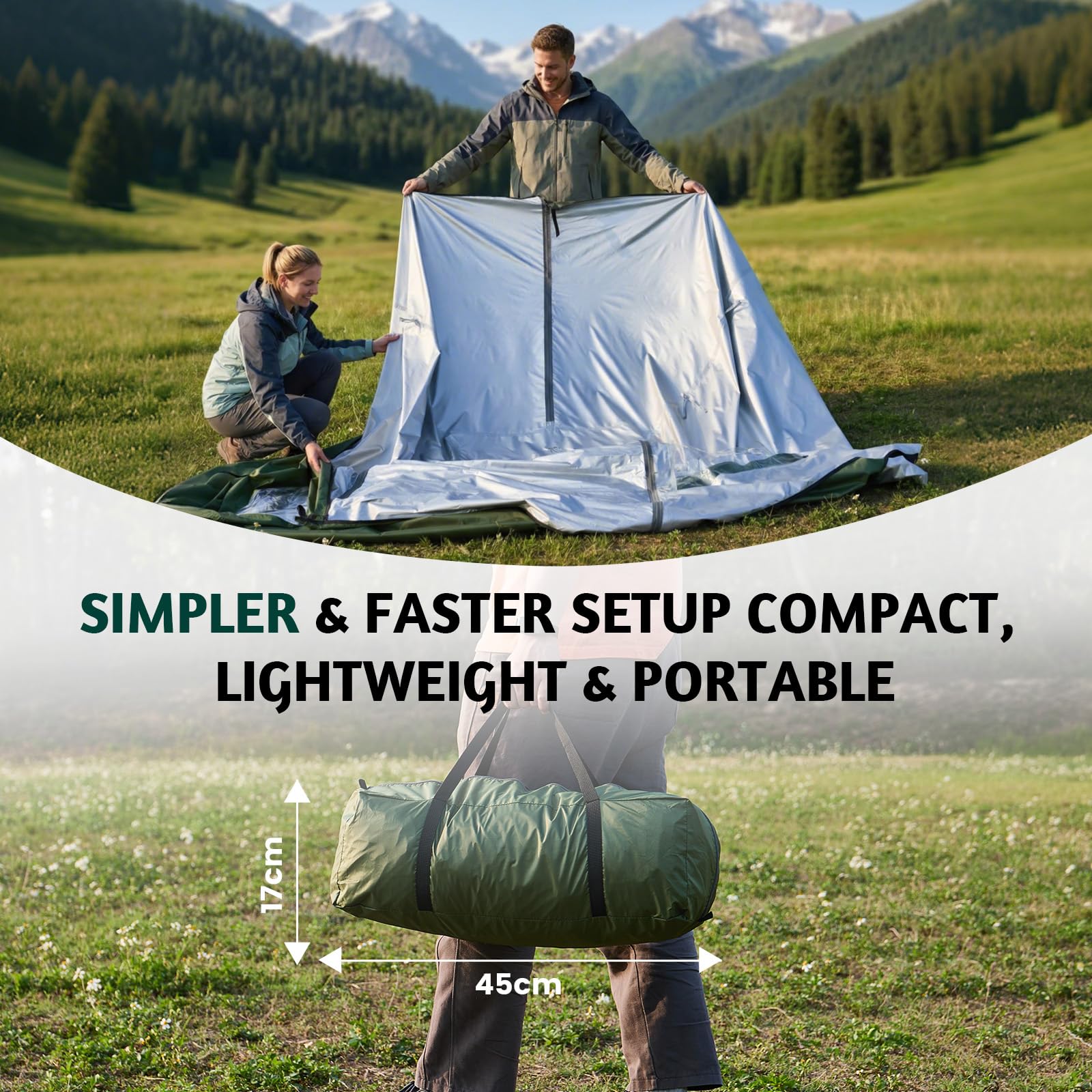 Tienda de campaña con vestíbulo para 4 Personas, 330 x 240 x 130 cm, Tienda Familiar PU4000 Impermeable, protección UV, Ultraligera Doble Capas Tienda Campismo Plegable Familia Cúpula Carpa