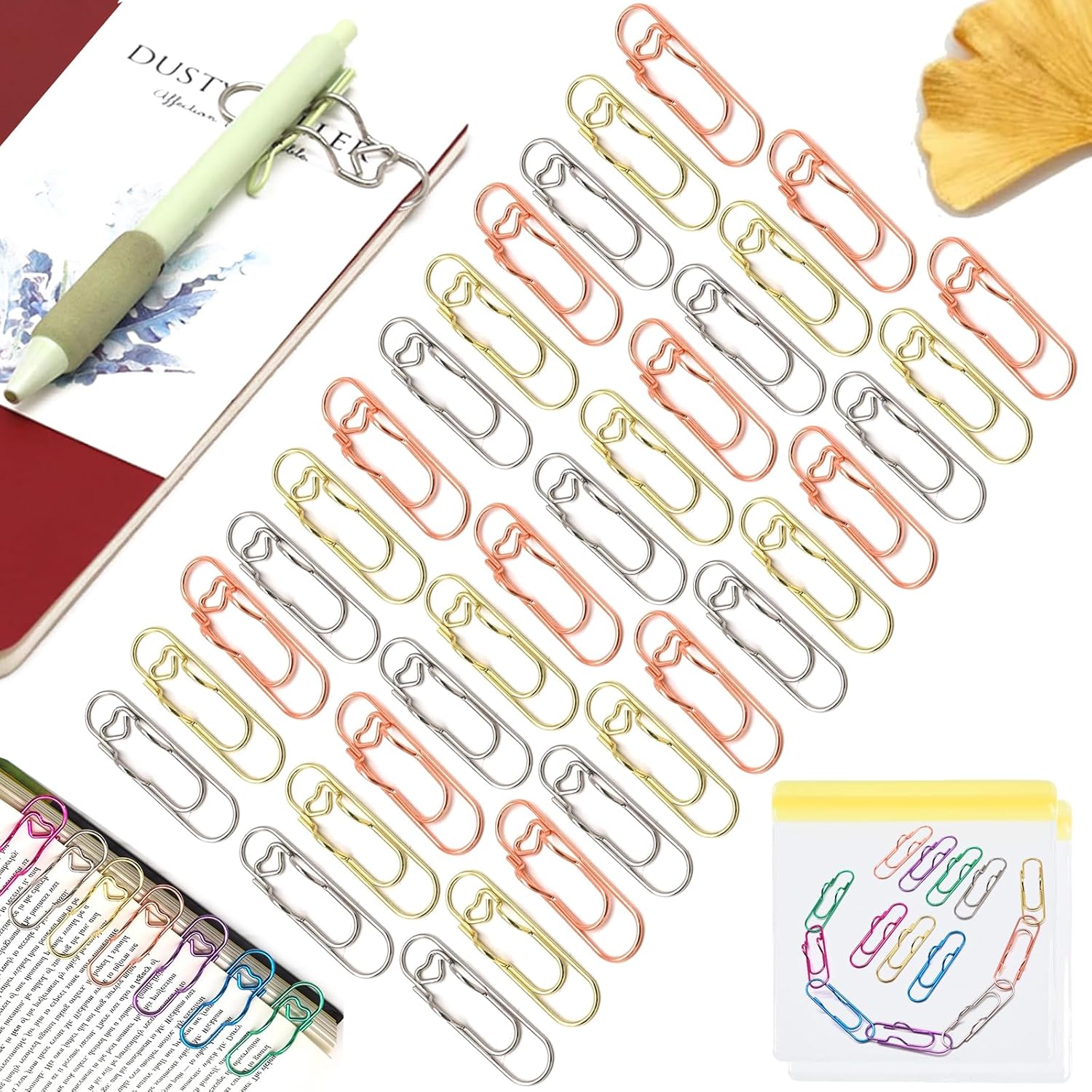 Heart Pen Clip for Notebook, Paper Clip Pen Holder for Notebook, Pen Holder Paper Clip, 8 Colors Heart Penclip Metal Pencil Clips Multifunctional Paperclip, Reusable Writing Tool Holder (Mix-A, 32PC)