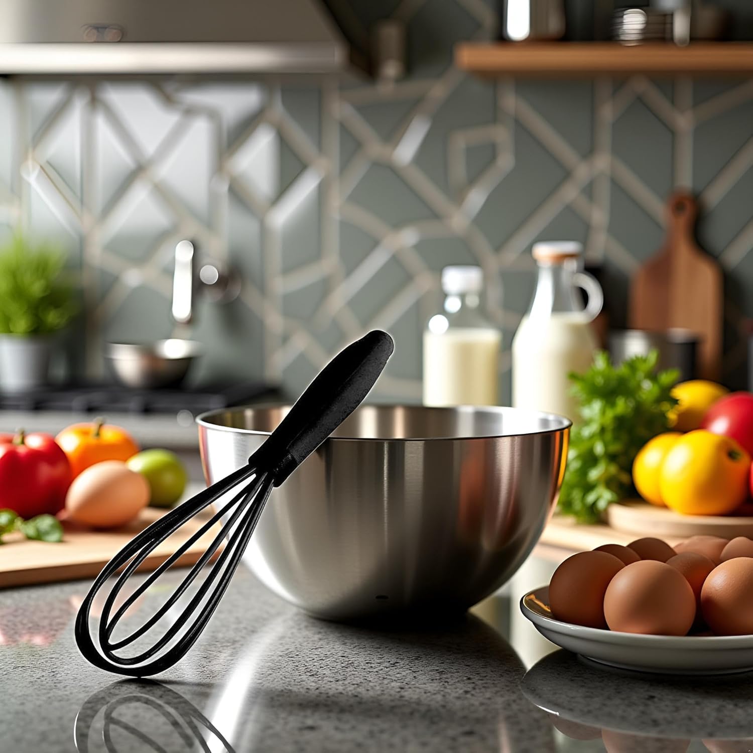 1Pc Black Mini Silicone Whisks,Non-Stick Whisks,Milk and Egg Beater Blender,Hand Egg Mixer,Kitchen for Cooking, Baking, Mixing,Stirring,Cooking Utensils,Kitchen Dining (6.7inch) - Image 3