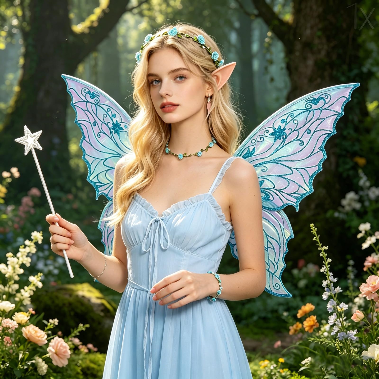 Ali da Fata a Forma di Farfalla,Ali Fata per Adulti e Bambini,Ali di Farfalla,Fairy Wings,con Orecchie da Elfo,Cerchietto da Fata e Bacchette di Fata a Stella,per Feste a Tema Carnevale Halloween