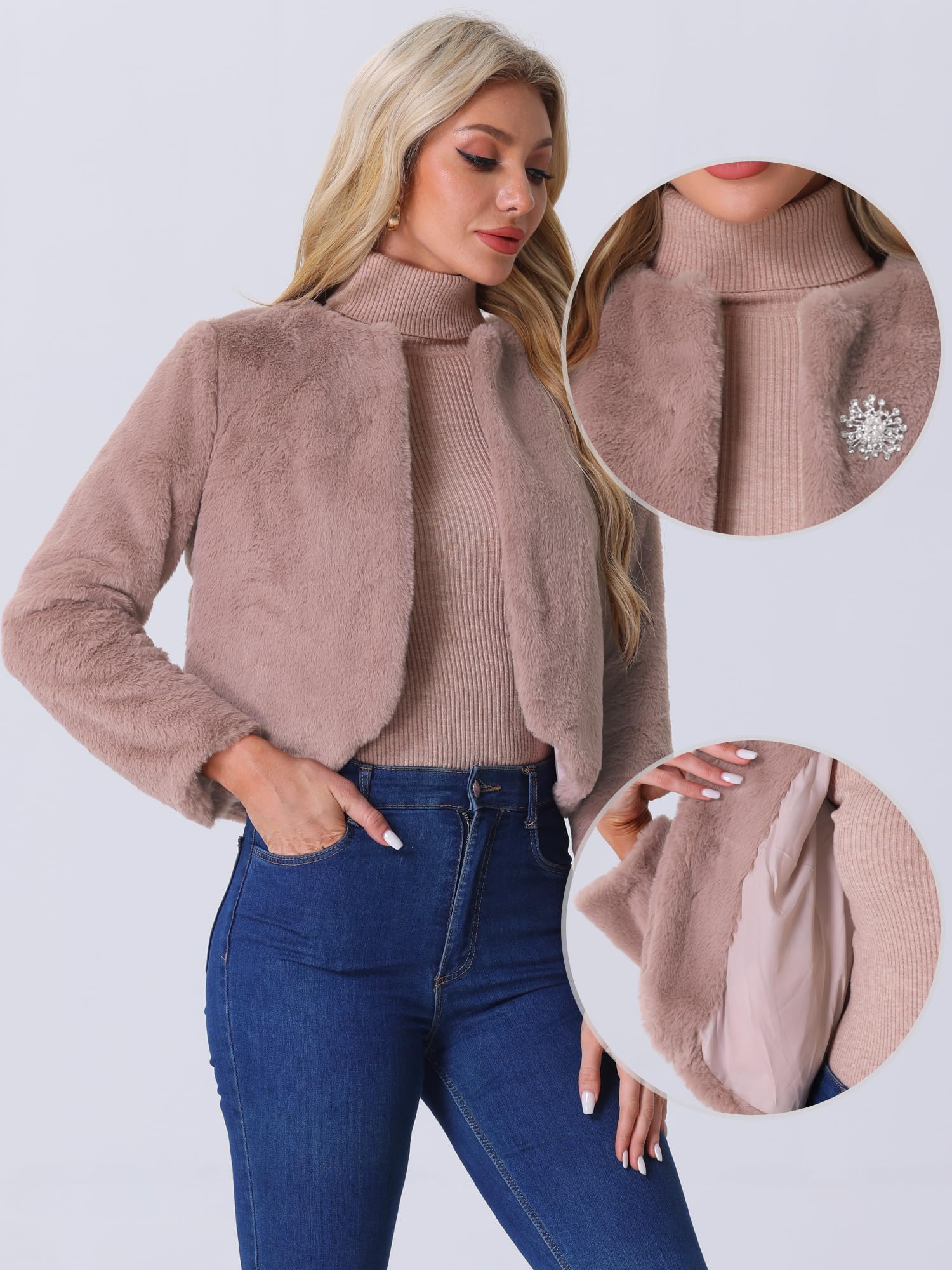 Allegra K Boléro formel pour femme - Veste courte en fausse fourrure pour robe de mariée | Veste moelleuse pour robes de soirée, manches longues, manteau pelucheux, tenue formelle de soirée, automne hiver