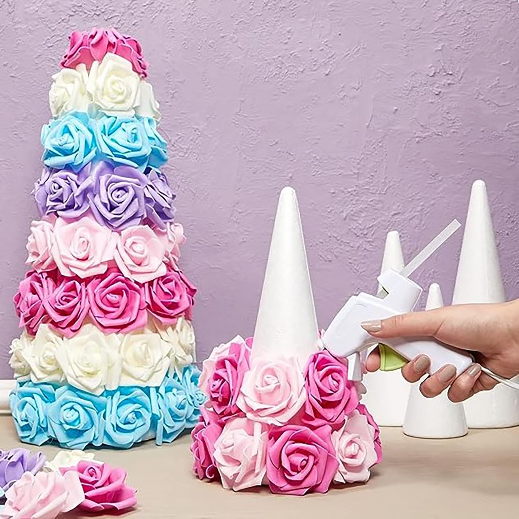 Wensmy 6pcs 15cm Foam Cones Craft Styrofoam Cone Shaped White Crafts Cake Towers for DIY Craft Christmas Tree Decoration Flower Arrangement Props for Christmas Party (6PCS 15CM) - Image 4