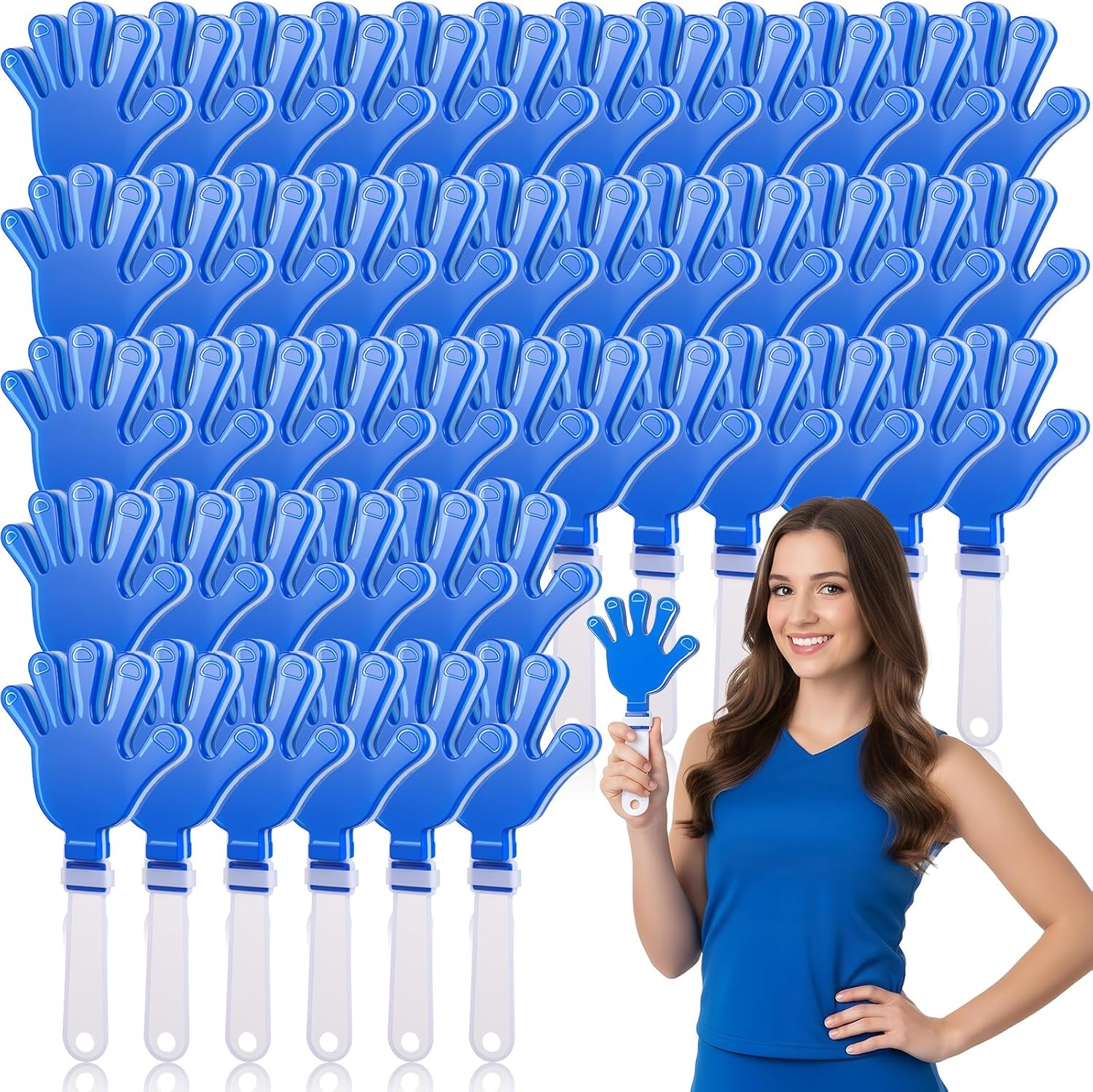 48Pcs Hand Clappers Noisemakers Bulk Plastic Clappers Party Favors Clapping Noise Maker Clacker for Birthdays Game Prizes Football Sporting Events Cheers Supplies (7.5 x 3.5 Inches, Blue and White)