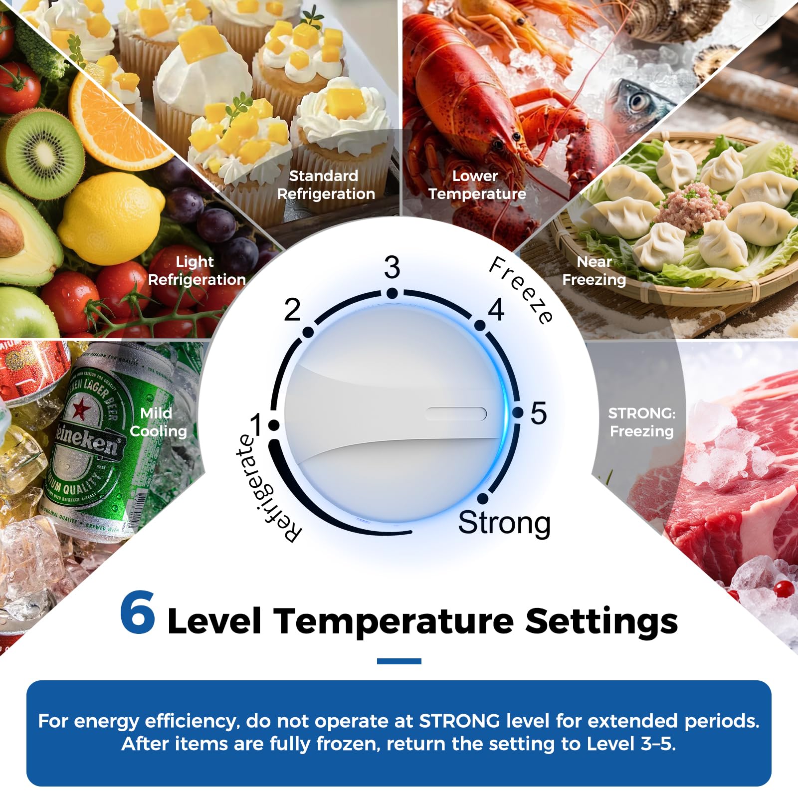 Ostba 5.3 Cu.Ft Chest Freezer, Large Capacity Deep Freezer With 2 Removable Baskets, Bottom Wheels, 6-Level Temperature Control With Fast Freeze Mode, Energy Saving Quiet Freezer, White on Fridge.com - View 5